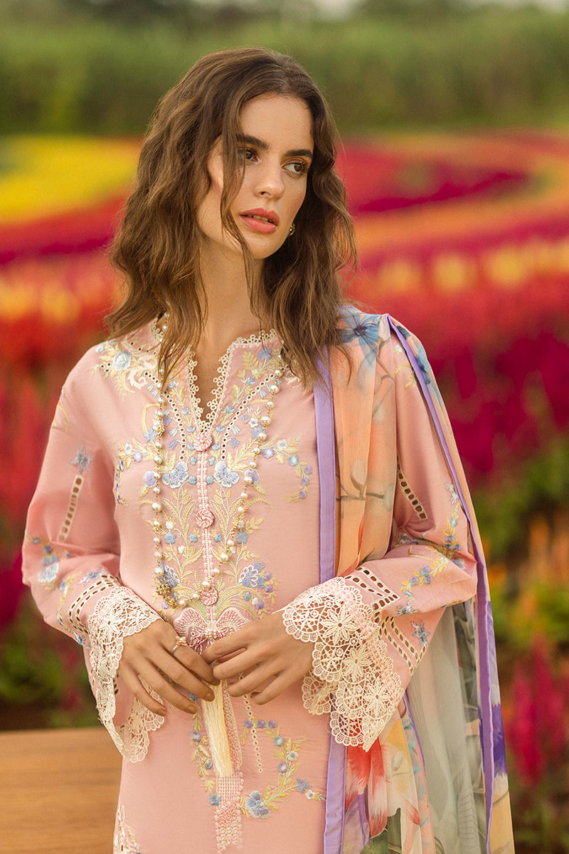 MUSHQ-3PC LAWN EMBROIDERED SHIRT WITH CHIFFON PRINT DUPATTA & TROUSER-BIC-3725