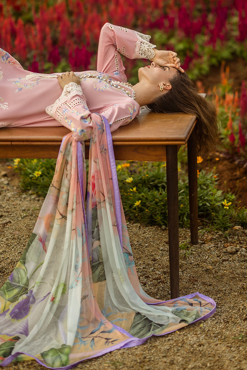 MUSHQ-3PC LAWN EMBROIDERED SHIRT WITH CHIFFON PRINT DUPATTA & TROUSER-BIC-3725