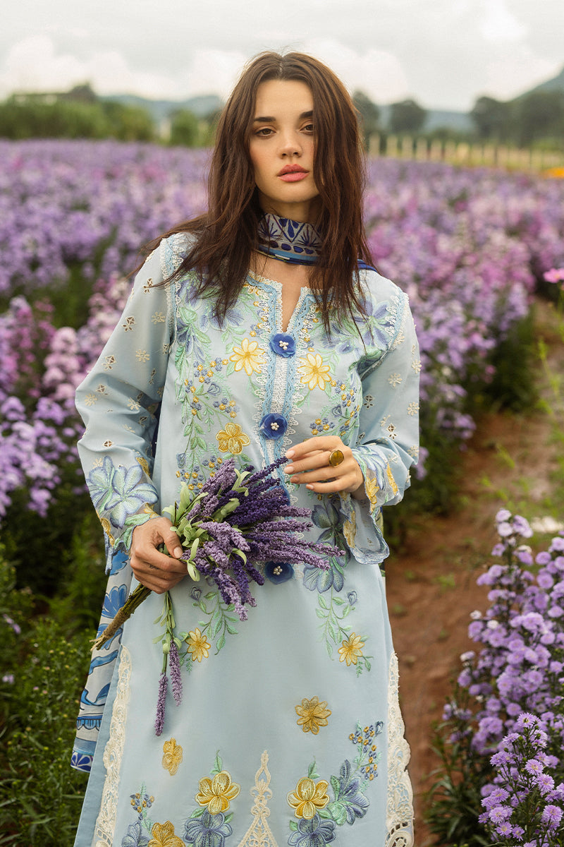 MUSHQ-3PC LAWN EMBROIDERED SHIRT WITH CHIFFON PRINT DUPATTA & TROUSER-BIC-3729