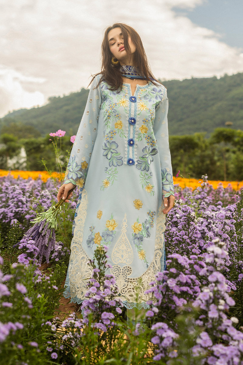 MUSHQ-3PC LAWN EMBROIDERED SHIRT WITH CHIFFON PRINT DUPATTA & TROUSER-BIC-3729