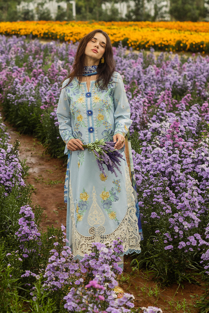 MUSHQ-3PC LAWN EMBROIDERED SHIRT WITH CHIFFON PRINT DUPATTA & TROUSER-BIC-3729
