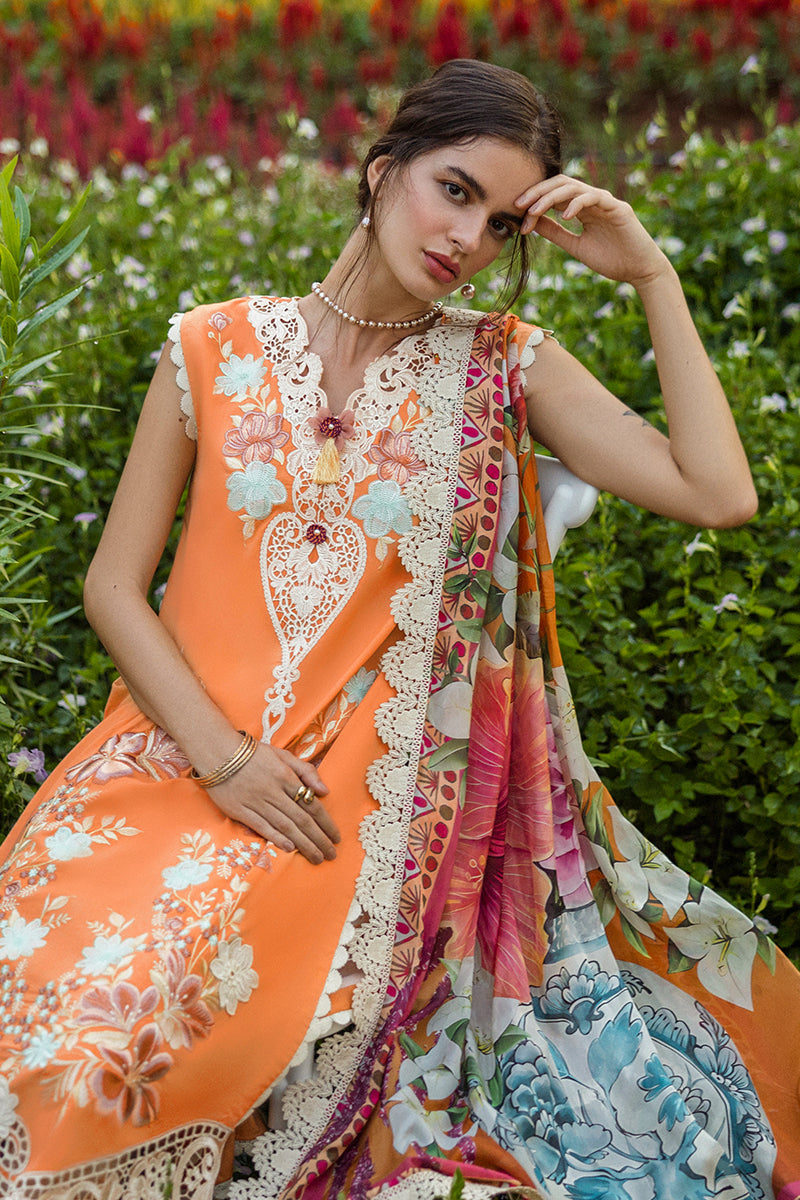 MUSHQ-3PC LAWN EMBROIDERED SHIRT WITH CHIFFON PRINT DUPATTA & TROUSER-BIC-3730