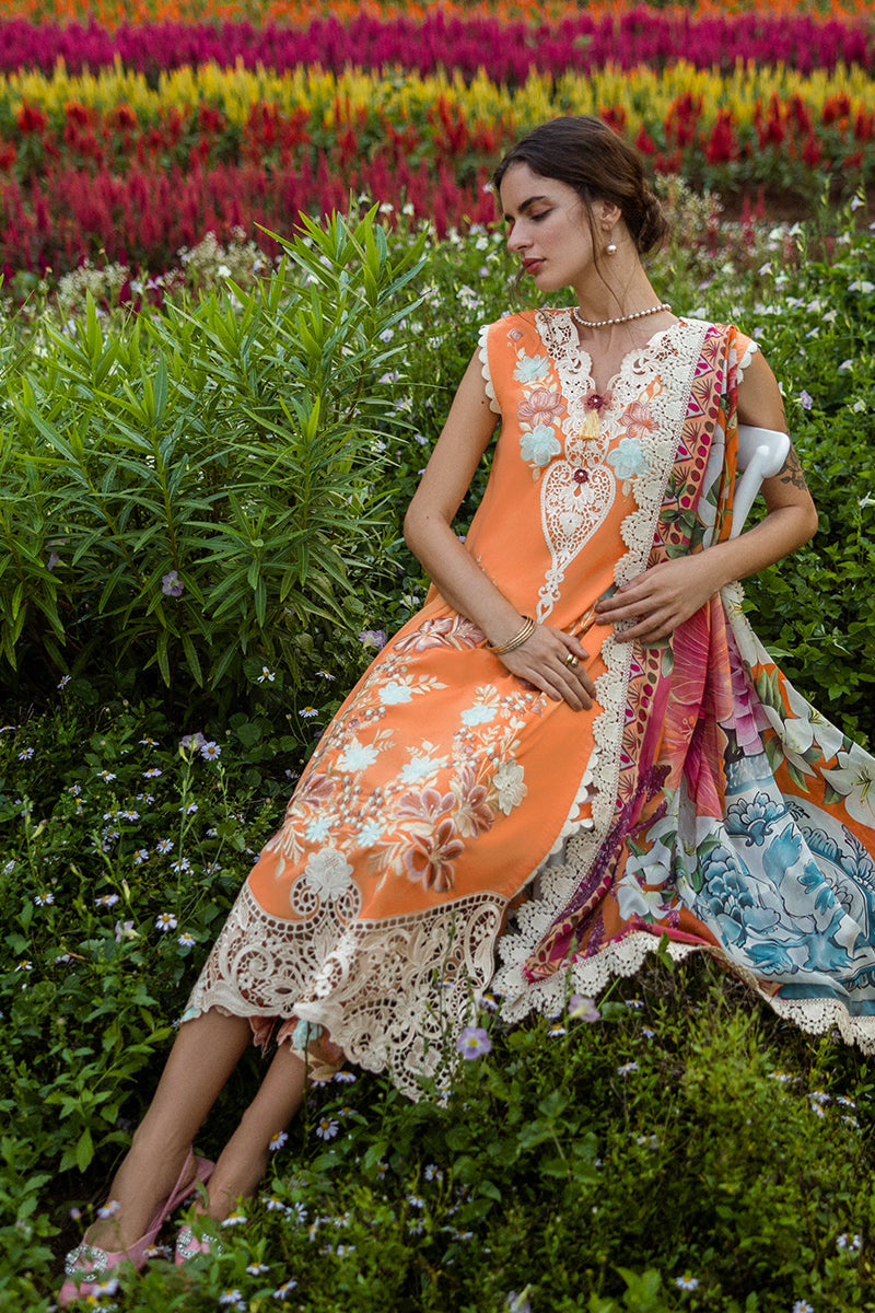 MUSHQ-3PC LAWN EMBROIDERED SHIRT WITH CHIFFON PRINT DUPATTA & TROUSER-BIC-3730