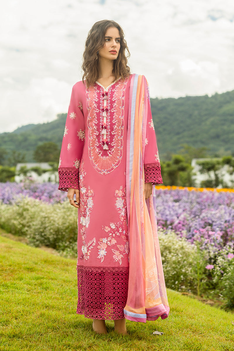 MUSHQ-3PC LAWN EMBROIDERED SHIRT WITH CHIFFON PRINT DUPATTA & TROUSER-BIC-3743