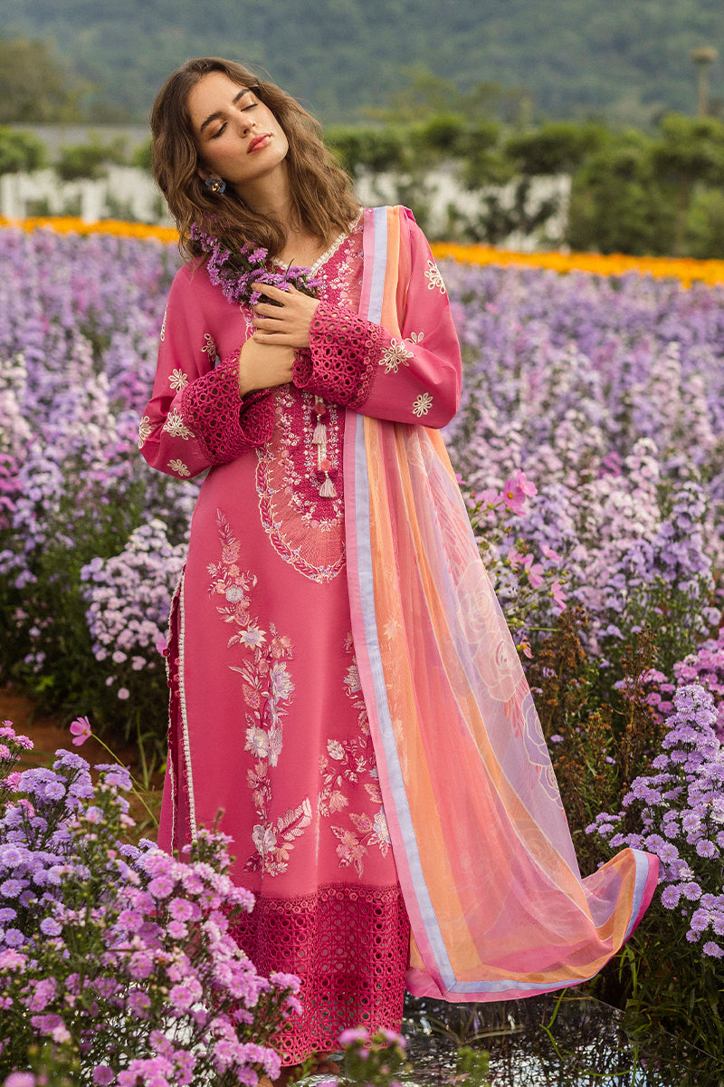MUSHQ-3PC LAWN EMBROIDERED SHIRT WITH CHIFFON PRINT DUPATTA & TROUSER-BIC-3743