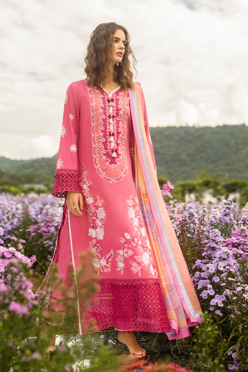MUSHQ-3PC LAWN EMBROIDERED SHIRT WITH CHIFFON PRINT DUPATTA & TROUSER-BIC-3743