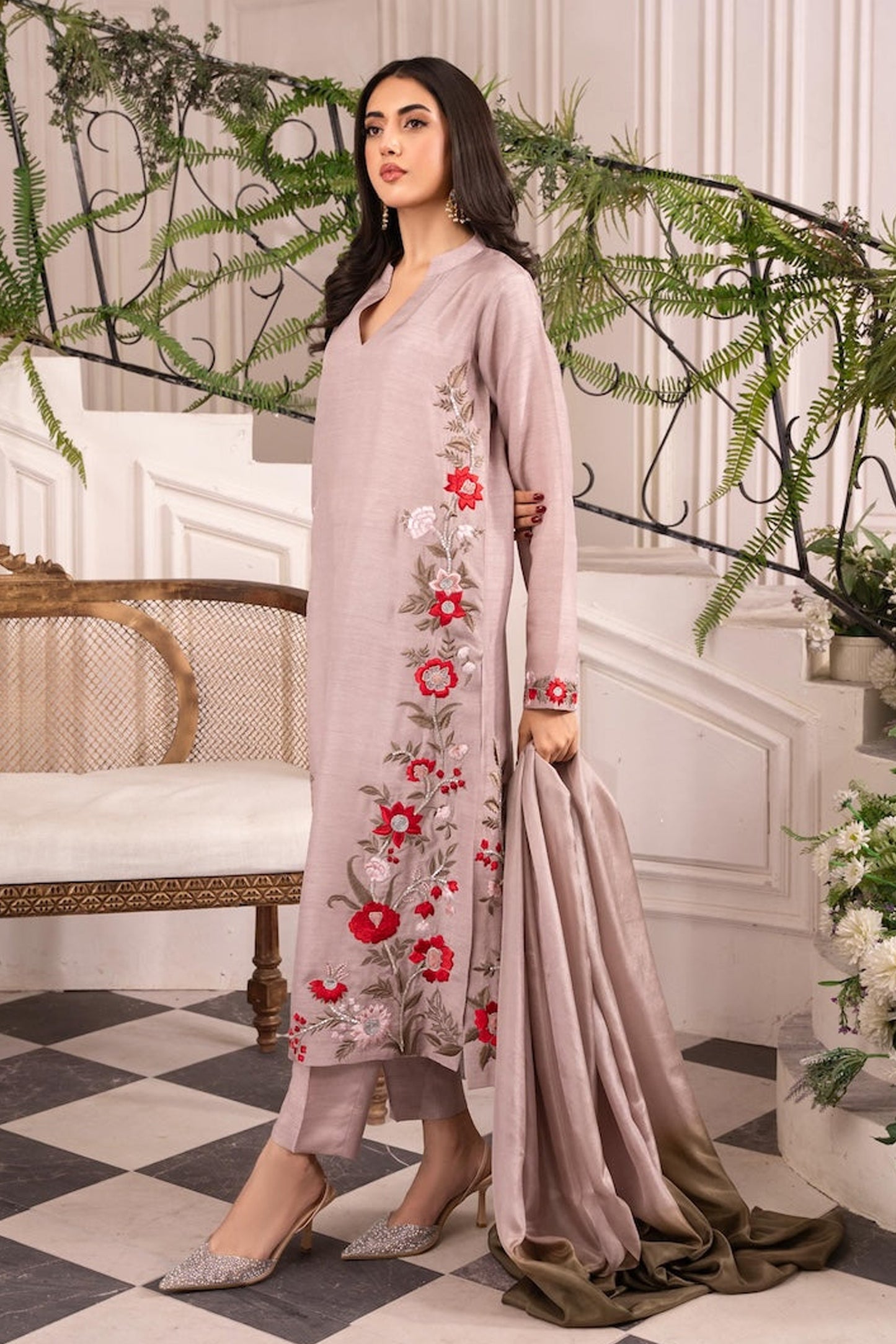 MIRANA-3PC LAWN EMBROIDERED SHIRT WITH CHIFFON TYE & DYE DUPATTA AND TROUSER-BIC-3661