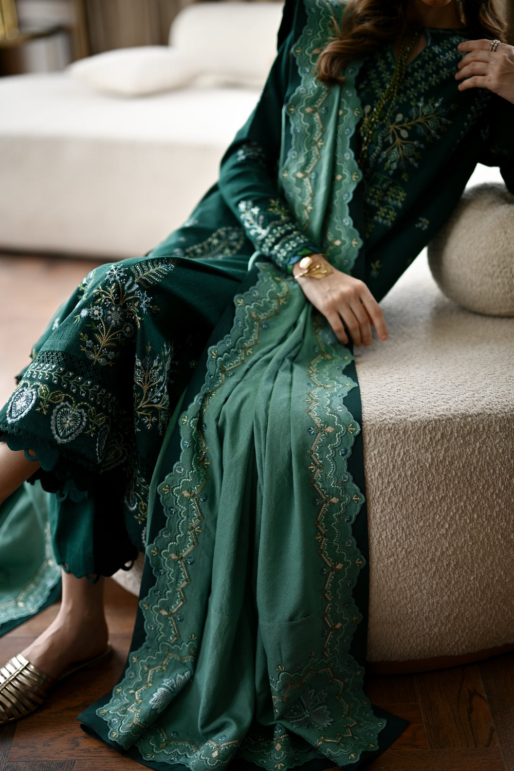 BATIK-3PC KARANDI EMBROIDERED SHIRT WITH DHANAK EMBROIDERED SHAWL AND TROUSER-BIC-4332