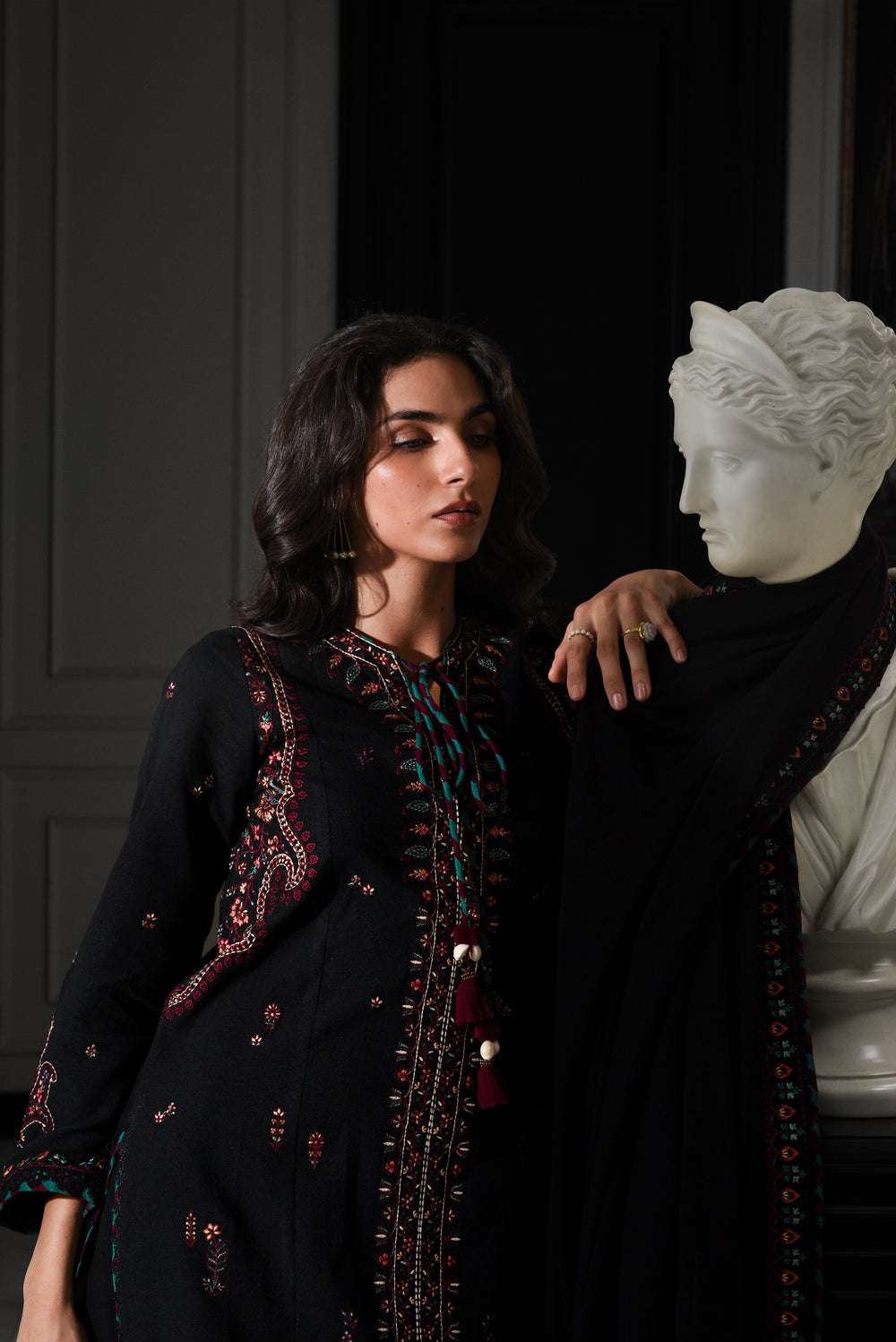 BATIK-3PC DHANAK EMBROIDERED SHIRT WITH DHANAK EMBROIDERED SHAWL AND TROUSER-BIC-4340