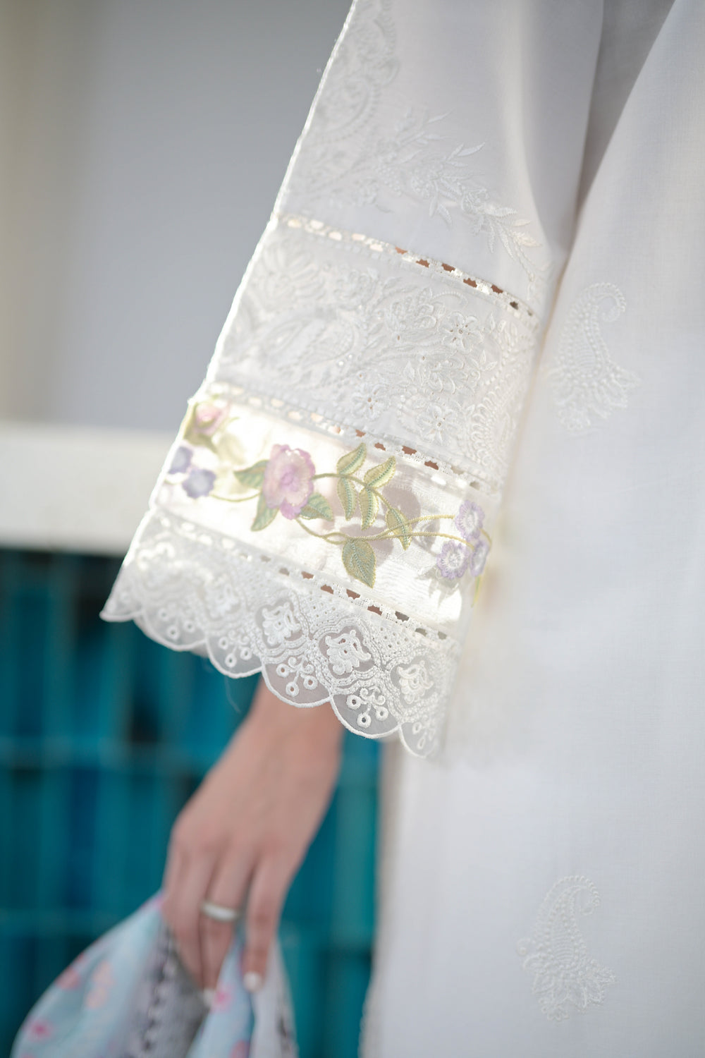 NATSHA KAMAL-3PC DHANAK EMBROIDERED SHIRT WITH COUTRAI WOOL PRINT SHAWL & TROUSER -BIC-4206