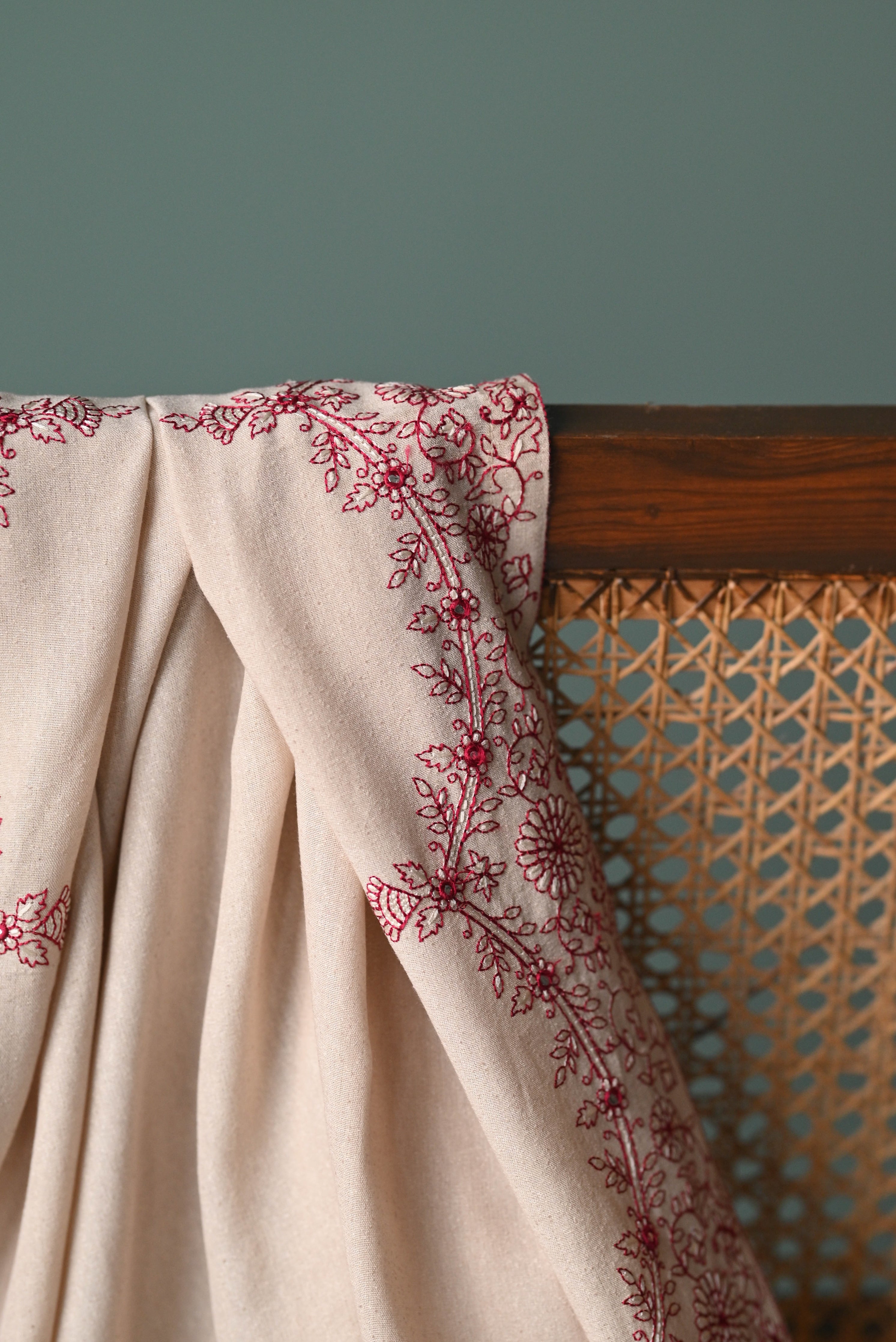 ZAIB-3PC DHANAK EMBROIDERED SHIRT WITH DHANAK EMBROIDERED SHAWL AND TROUSER-BIC-4352