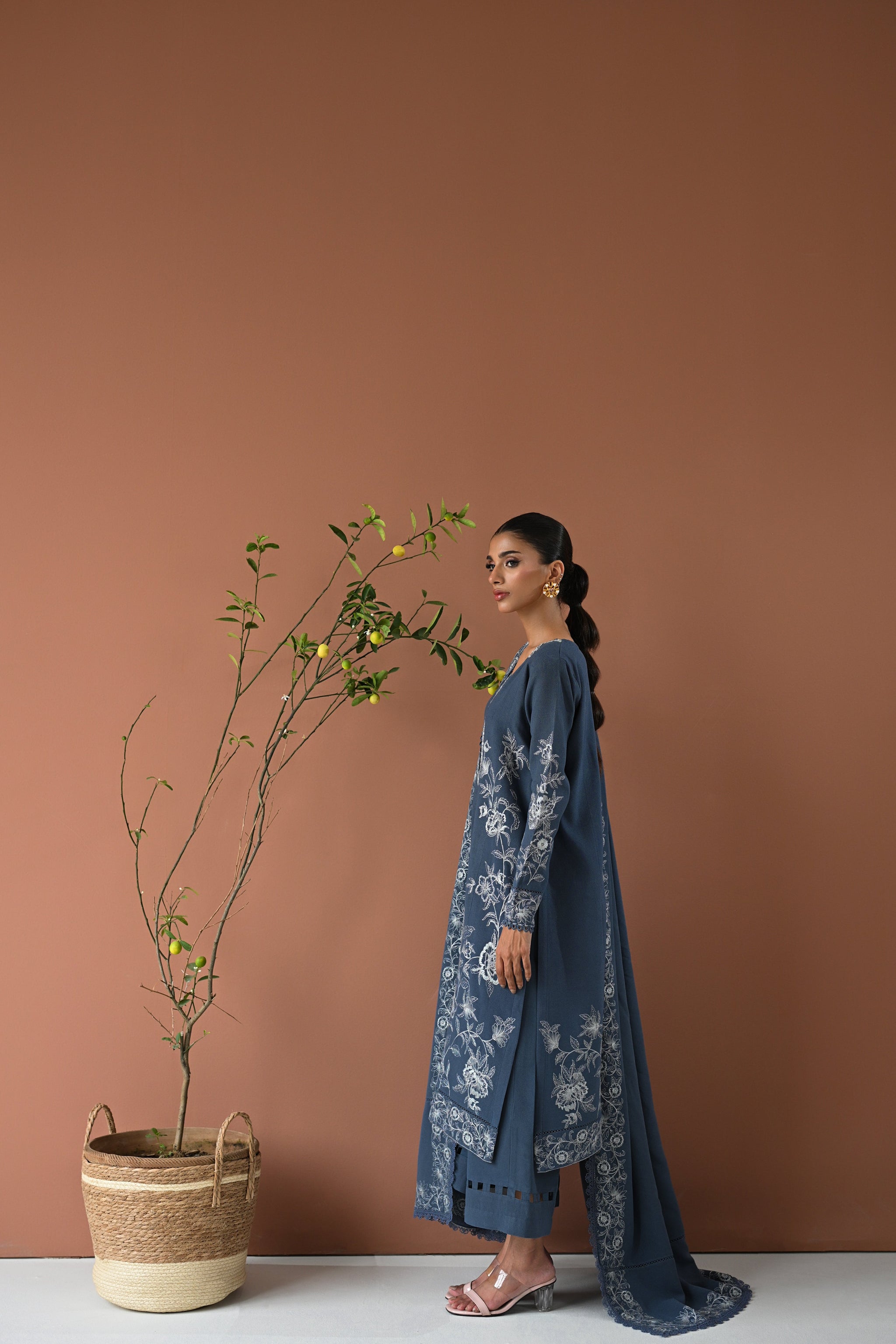 BATIK-3PC DHANAK EMBROIDERED SHIRT WITH DHANAK EMBROIDERED SHAWL AND TROUSER-BIC-4315