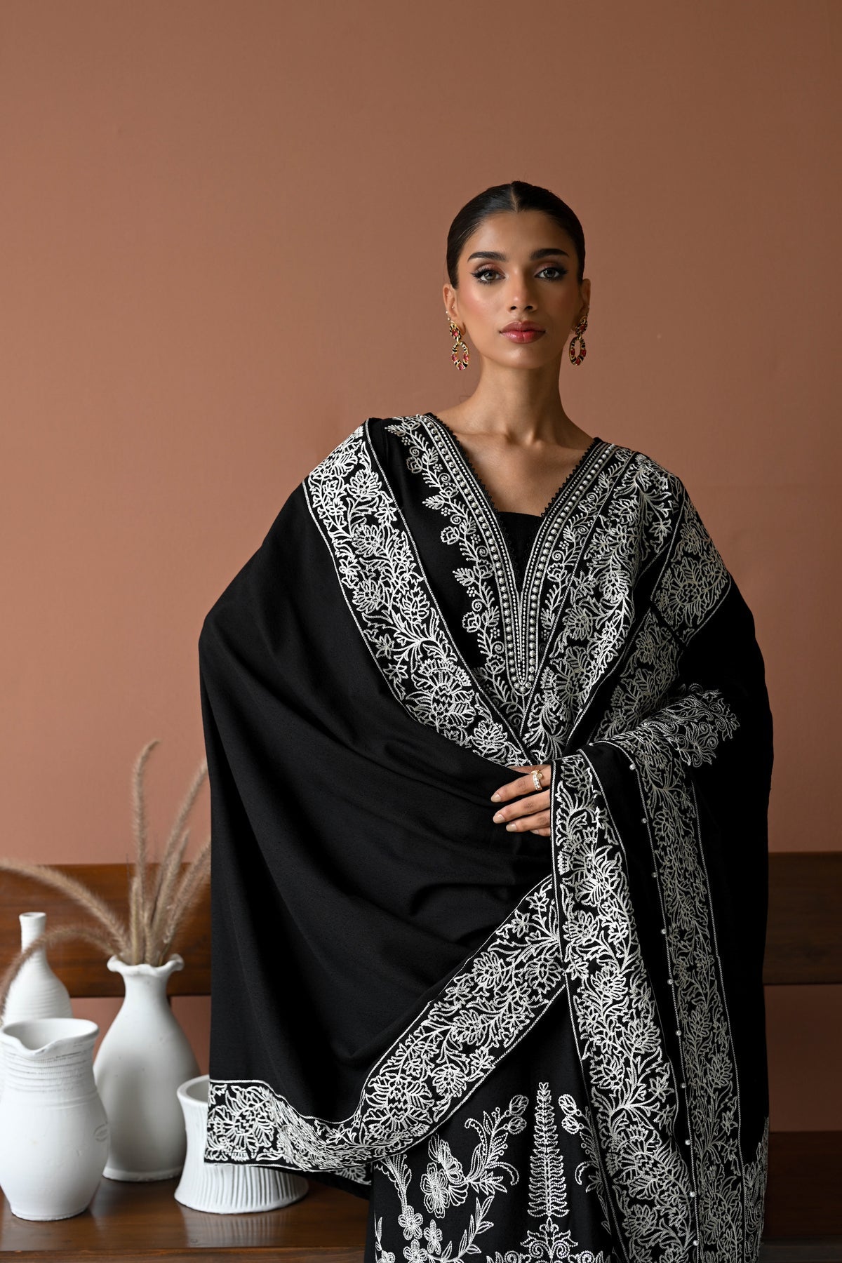 BATIK-3PC DHANAK EMBROIDERED SHIRT WITH DHANAK EMBROIDERED SHAWL & TROUSER-BIC-4177