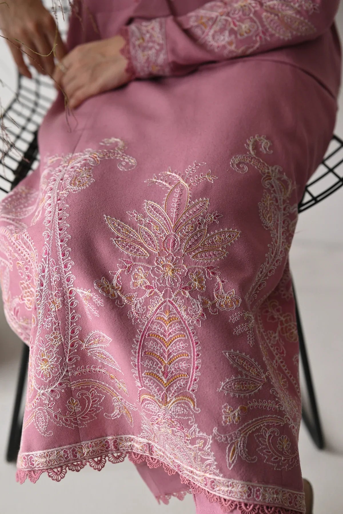 BATIK-3PC DHANAK EMBROIDERED SHIRT WITH DHANAK EMBROIDERED SHAWL AND TROUSER-BIC-4189