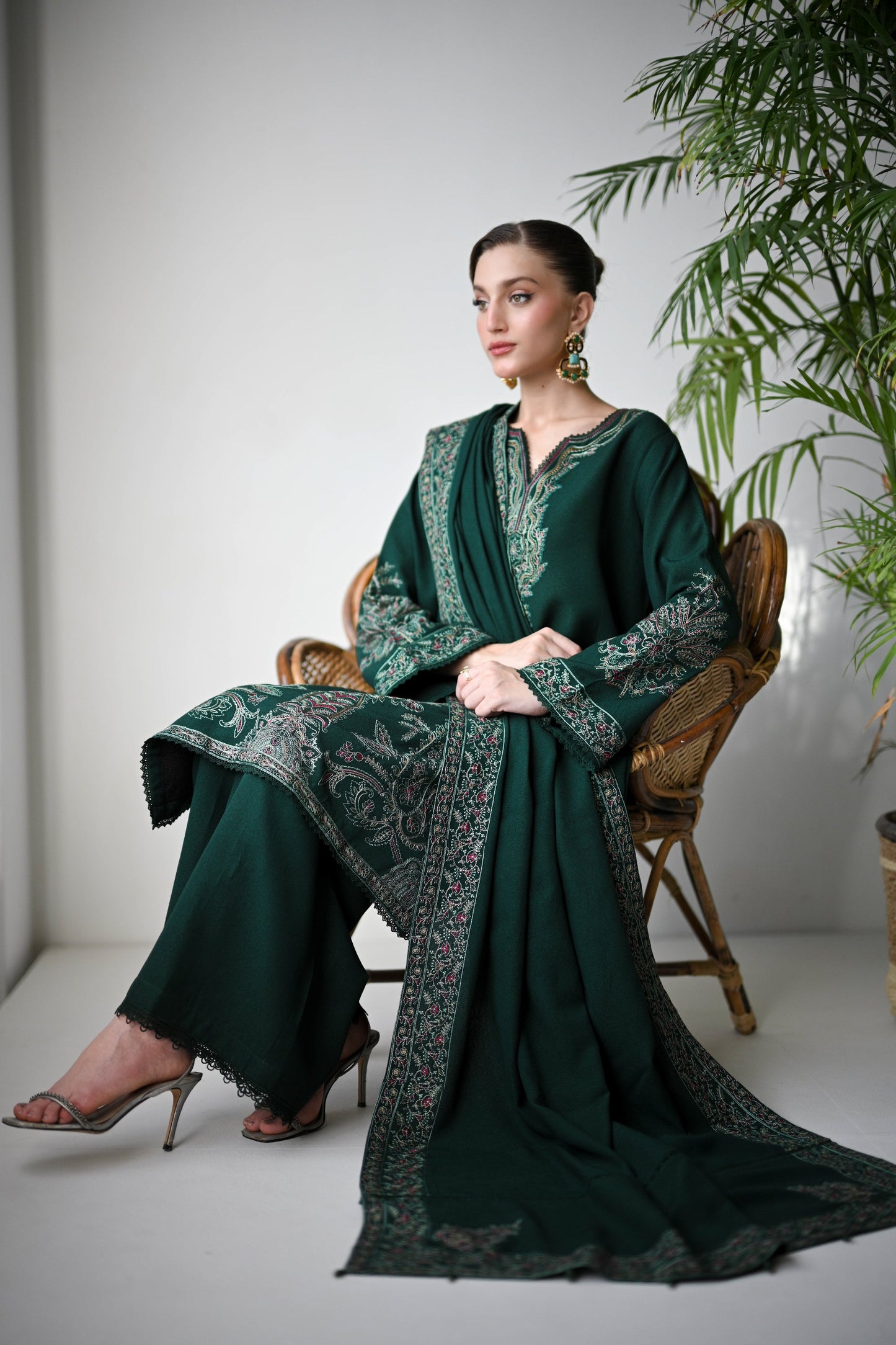 BATIK-3PC DHANAK EMBROIDERED SHIRT WITH DHANAK EMBROIDERED SHAWL & TROUSER-BIC-4190