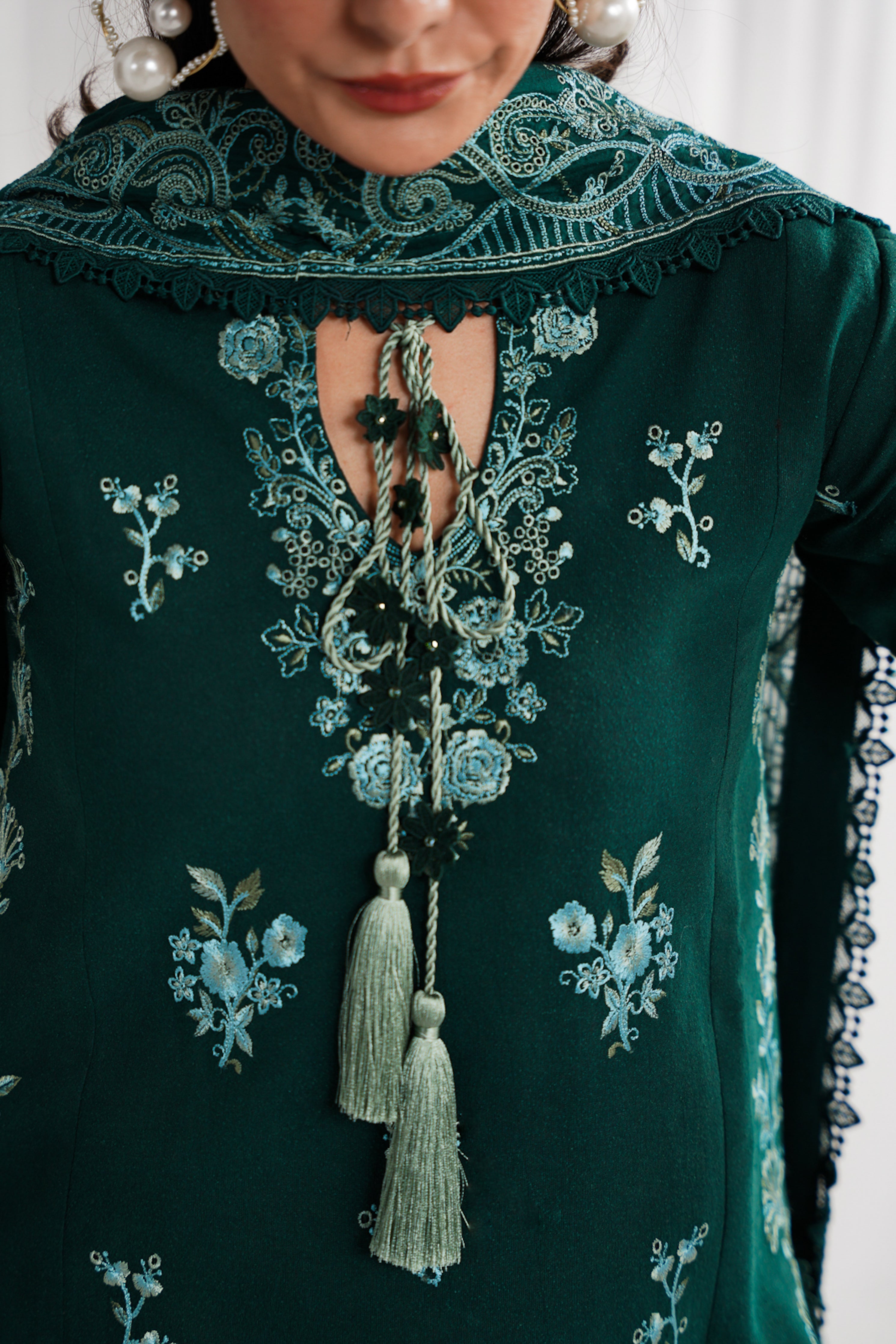 GARNET-3PC DHANAK EMBROIDERED SHIRT WITH DHANAK EMBROIDERED SHAWL & TROUSER-BIC-4318