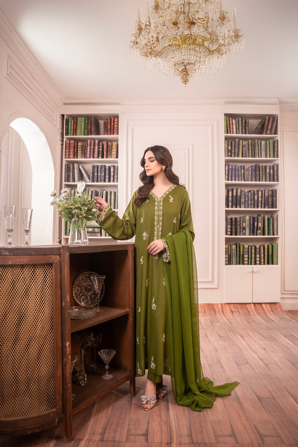 SAPPHIRE-3PC DHANAK EMBROIDERED SHIRT WITH CHIFFON DUPATTA AND TROUSER-BIC-4084