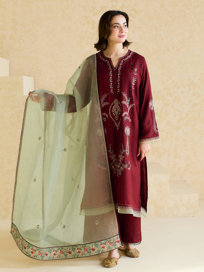 ZARA SHAHJAHAN - 3PC LAWN EMBROIDERED SHIRT WITH ORGANZA EMBROIDERED DUPATTA AND TROUSER -BIC-3827