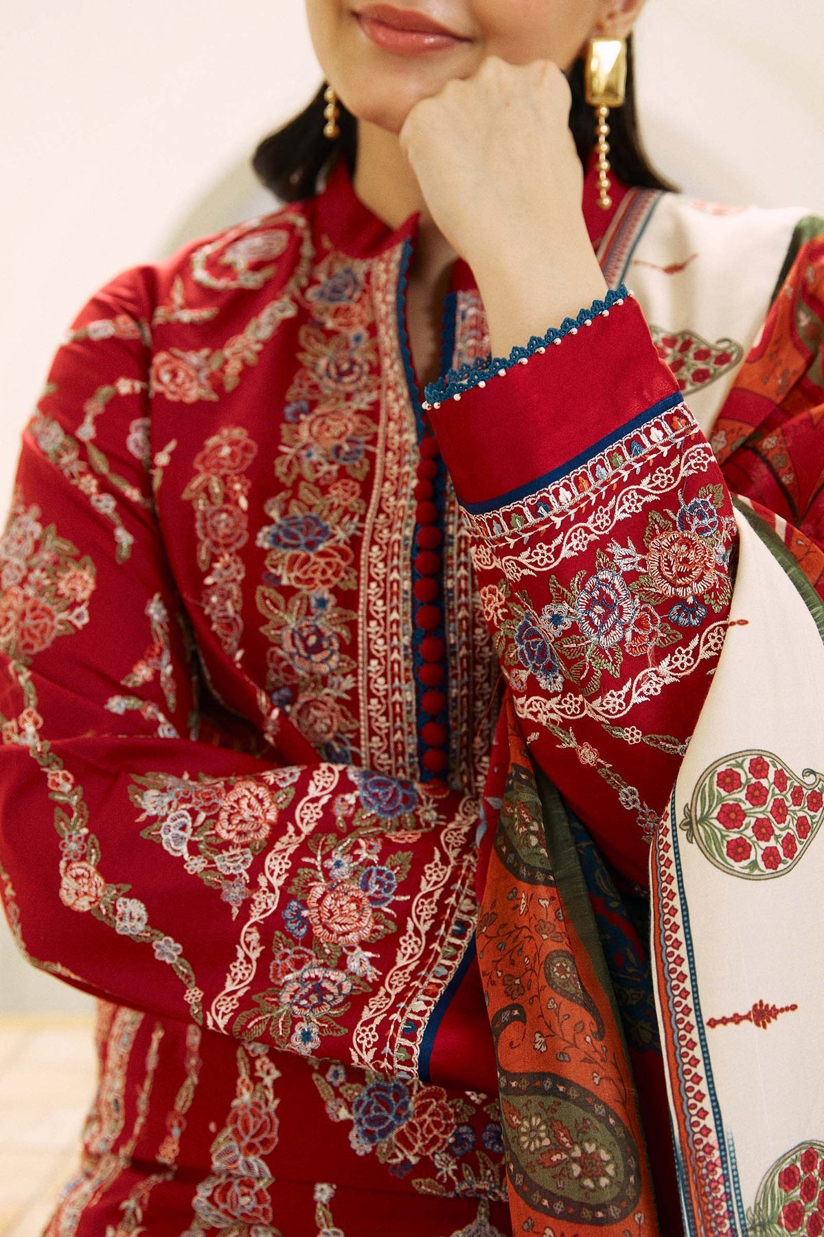 ZARASHAHJAHAN-3PC LAWN EMBROIDERED SHIRT WITH MONARK PRINT DUPATTA AND EMB TROUSER-BIC-3521