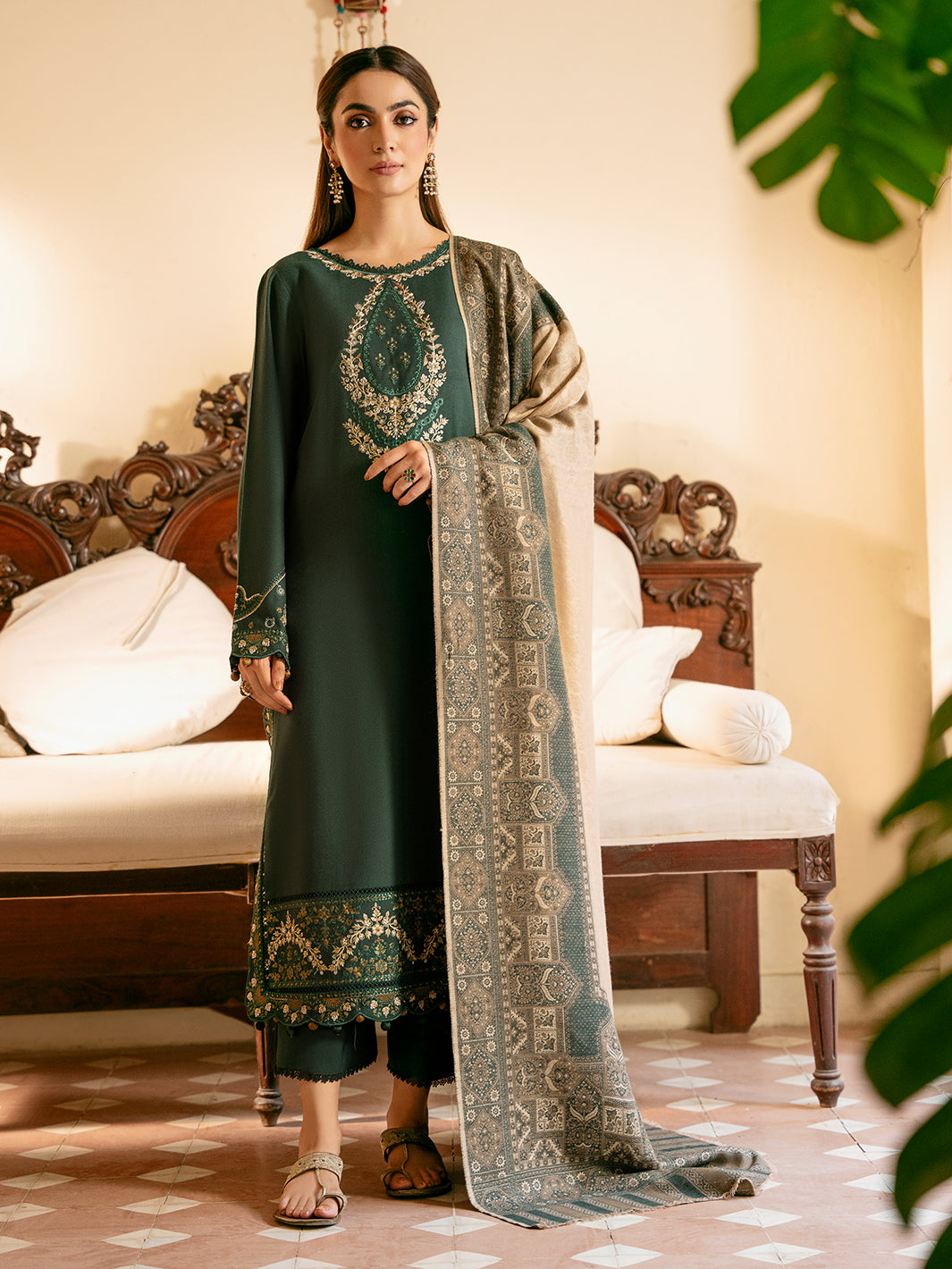 IZEL - 3PC LAWN EMBROIDERED SHIRT WITH CHIFFON PRINTED DUPATTA AND TROUSER - HZG2693 main image 1