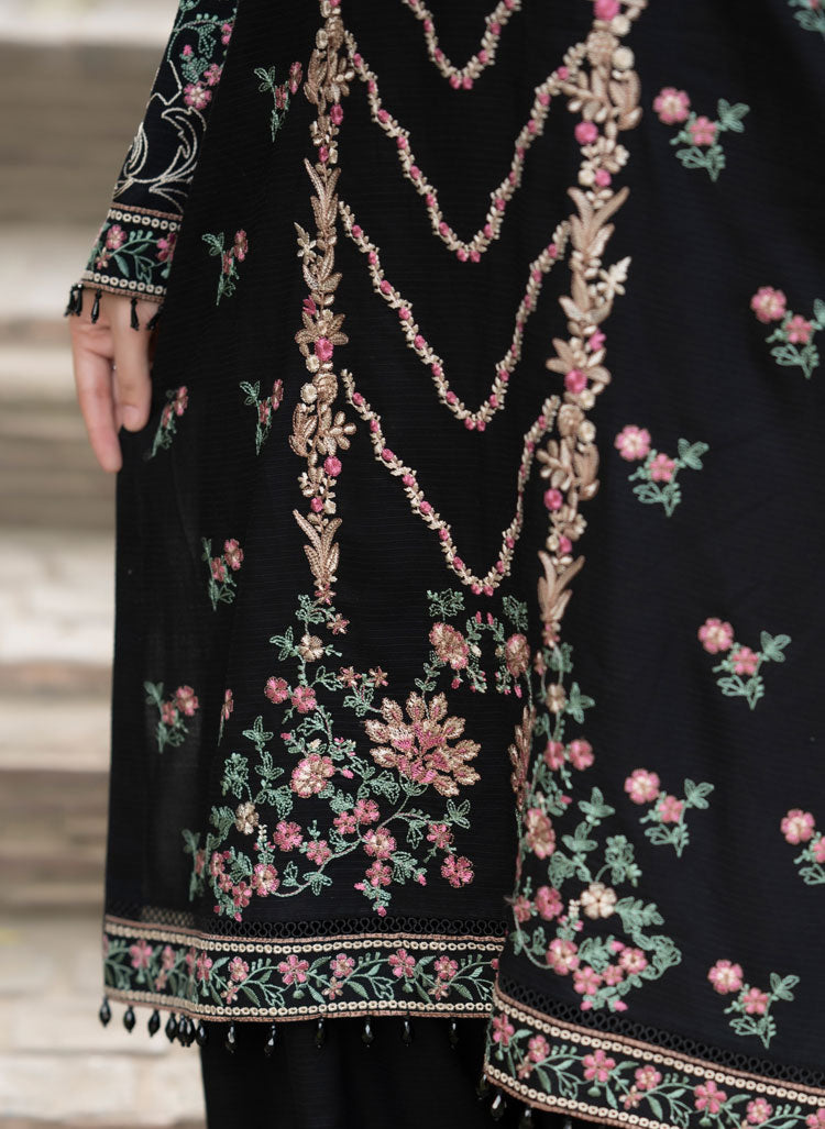 LIBAAS-3PC DHANAK EMBROIDERED SHIRT WITH DHANAK EMBROIDERED SHAWL & TROUSER-BIC-4346