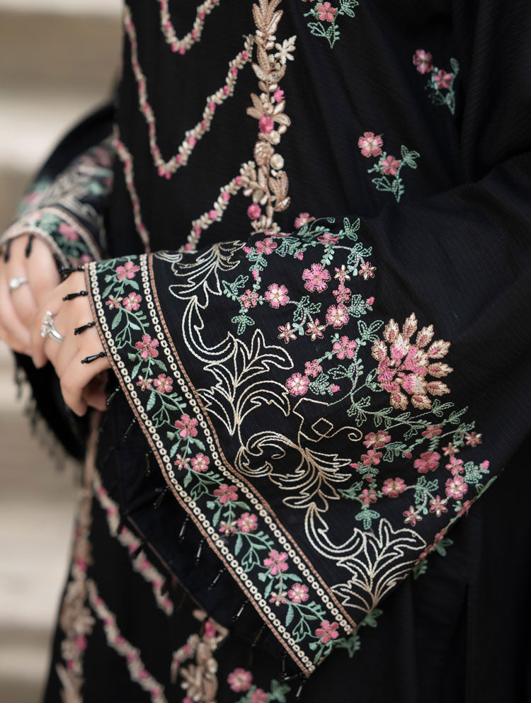 LIBAAS-3PC DHANAK EMBROIDERED SHIRT WITH DHANAK EMBROIDERED SHAWL & TROUSER-BIC-4346