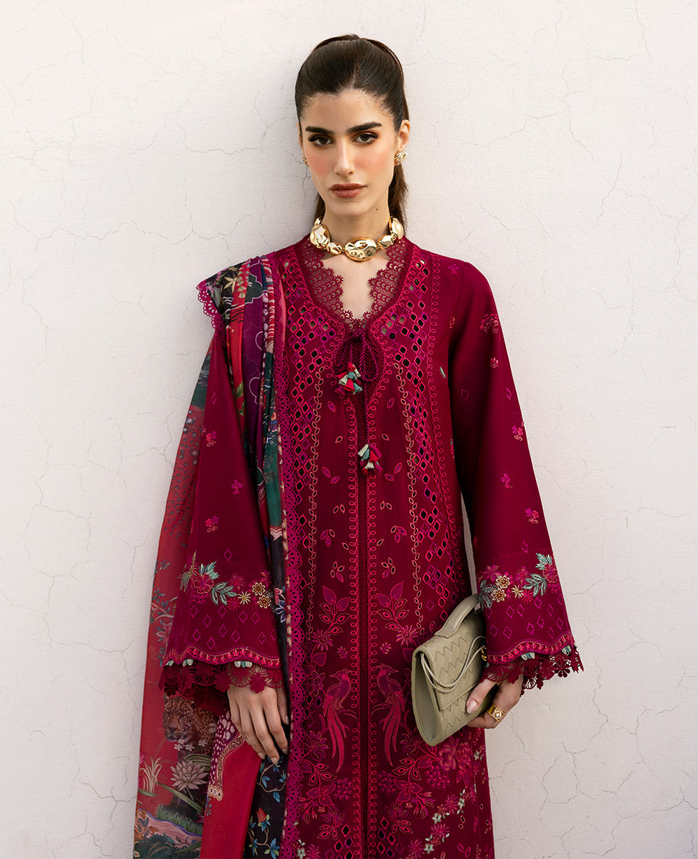 REPUBLIC-3PC DHANAK EMBROIDERED SHIRT WITH COURTRAI PRINTED SHAWL & DHANAK TOUSER-BIC-4278