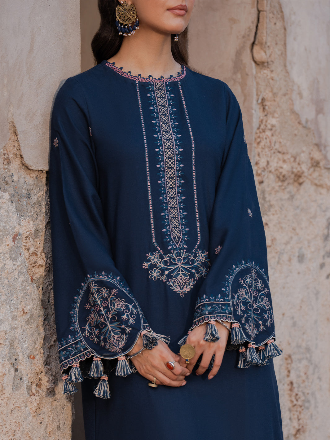 IZEL-3PC DHANAK EMBROIDERED SHIRT WITH COURTRAI PRINTED SHAWL & TROUSER-BIC-4350