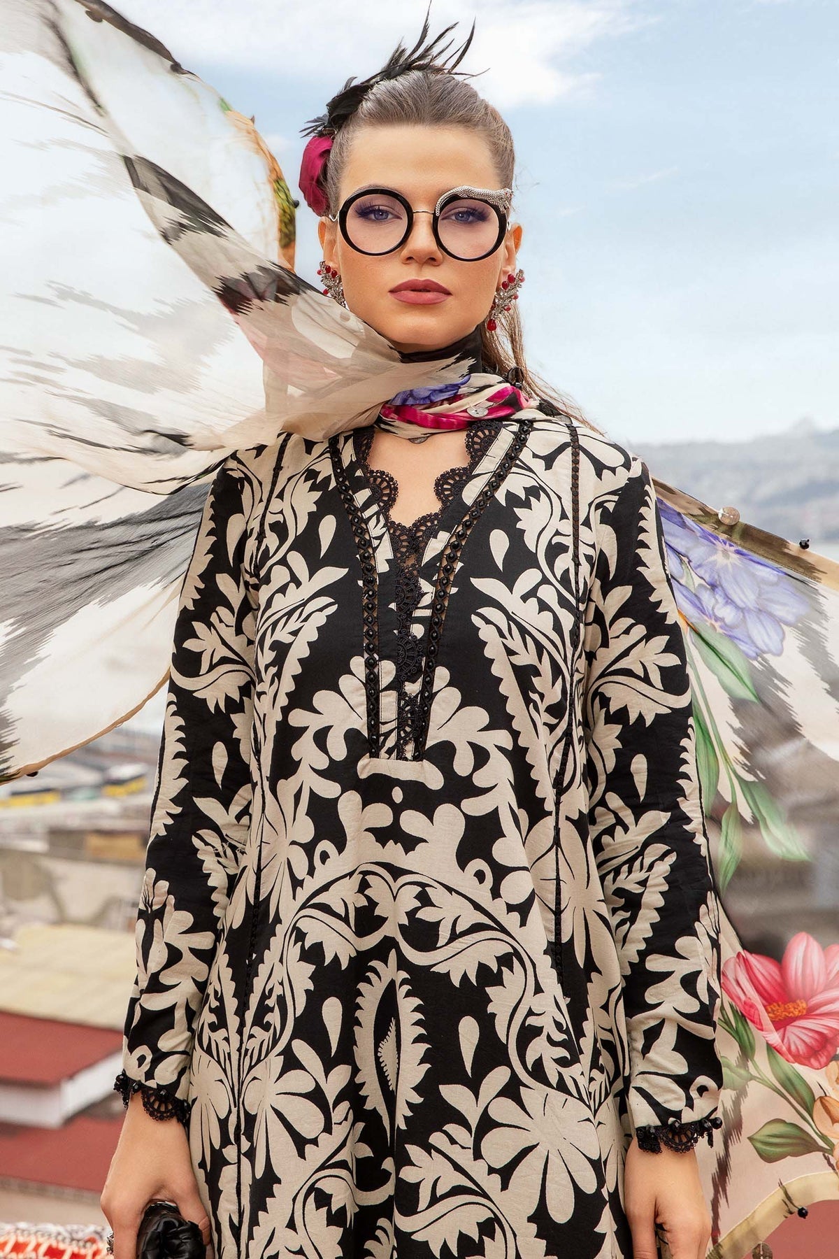 MARIA.B-3PC KHADDAR PRINTED EMB SHIRT WITH KHADDAR PRINTED DUPATTA AND PRINTED TROUSER-BIC-2629