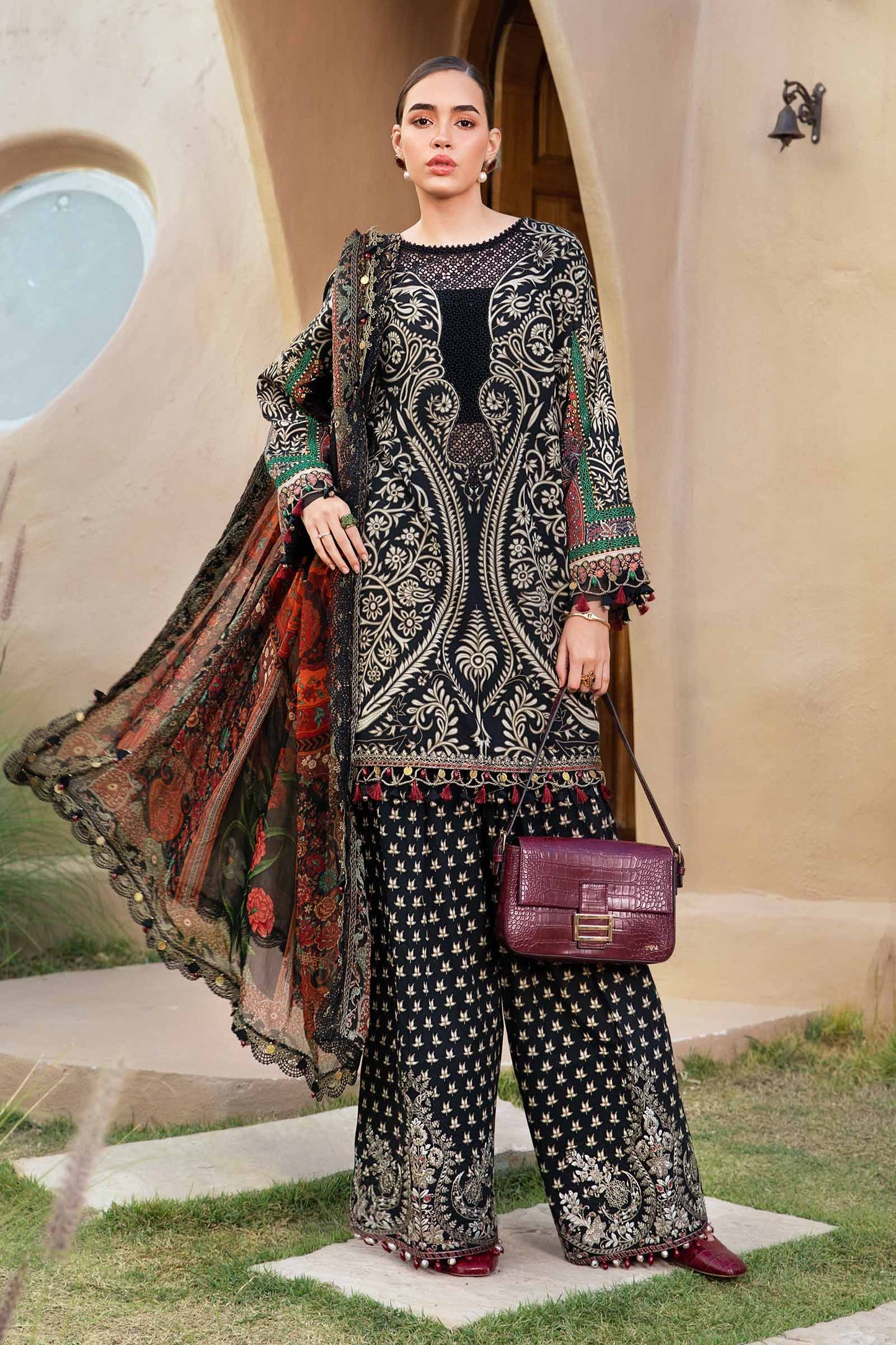 MARIA.B-3PC LAWN EMBROIDERED PRINTED SHIRT WITH CHIFFON PRINT DUPATTA AND PRINT TROUSER-BIC-2517