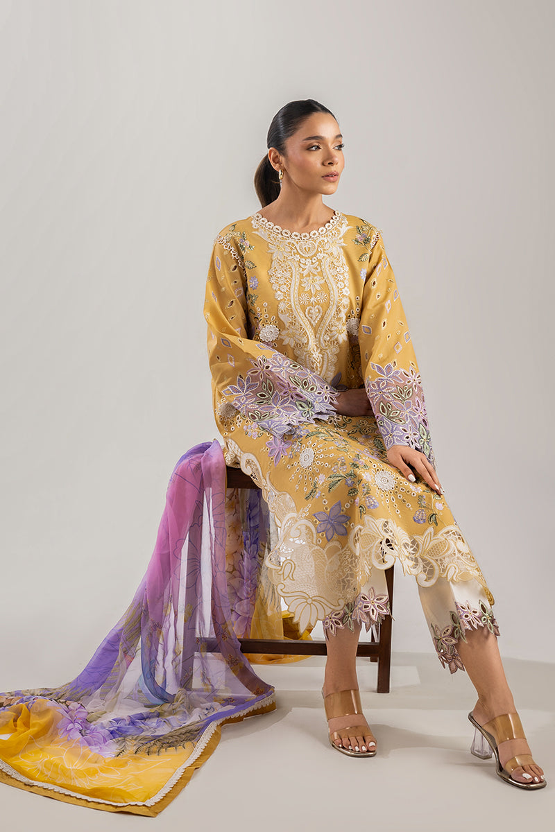 MUSHQ-3PC LAWN EMBROIDERED SHIRT WITH CHIFFON PRINT DUPATTA & TROUSER-BIC-3737