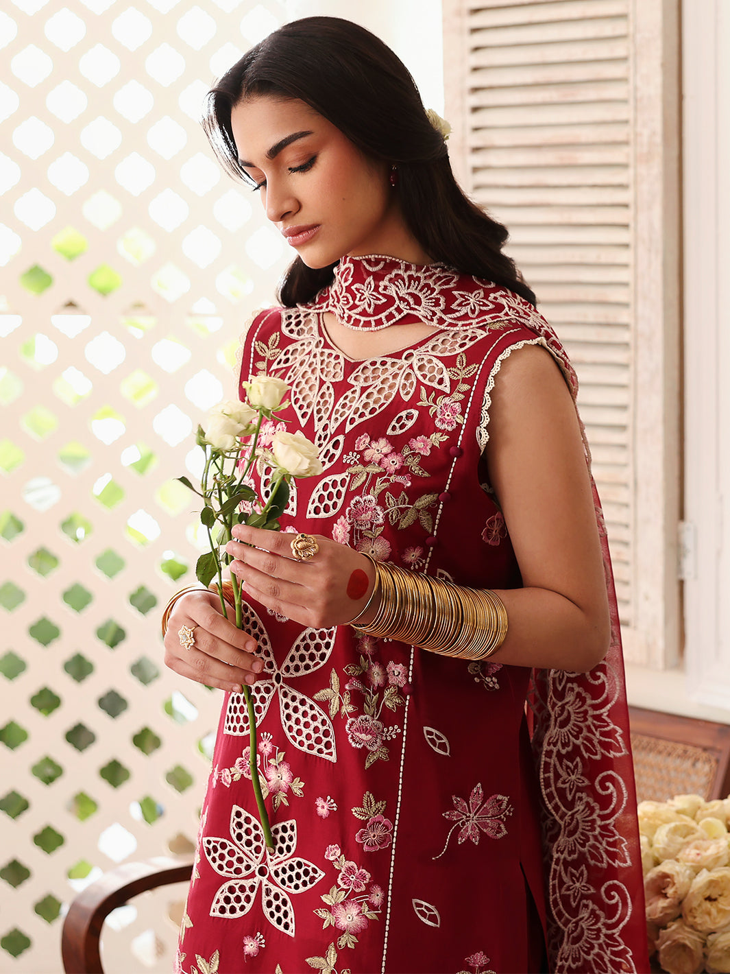 MAHNUR-3PC LAWN EMBROIDERED SHIRT WITH MONARK EMBROIDERED DUAPATTA AND TROUSER-BIC-3717
