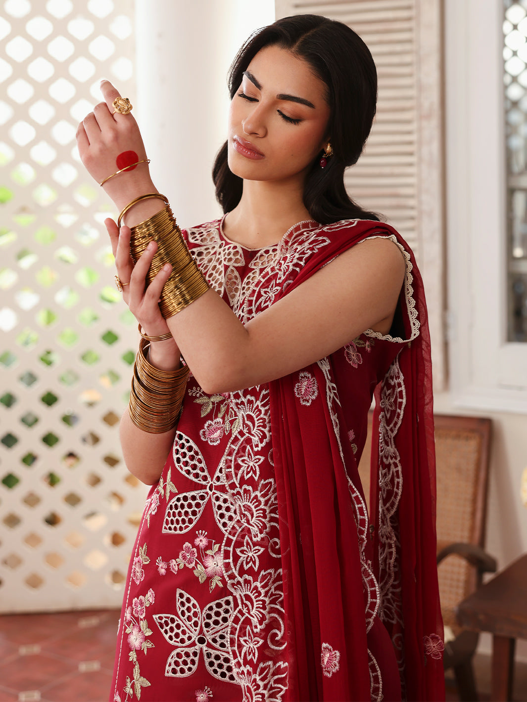 MAHNUR-3PC LAWN EMBROIDERED SHIRT WITH MONARK EMBROIDERED DUAPATTA AND TROUSER-BIC-3717