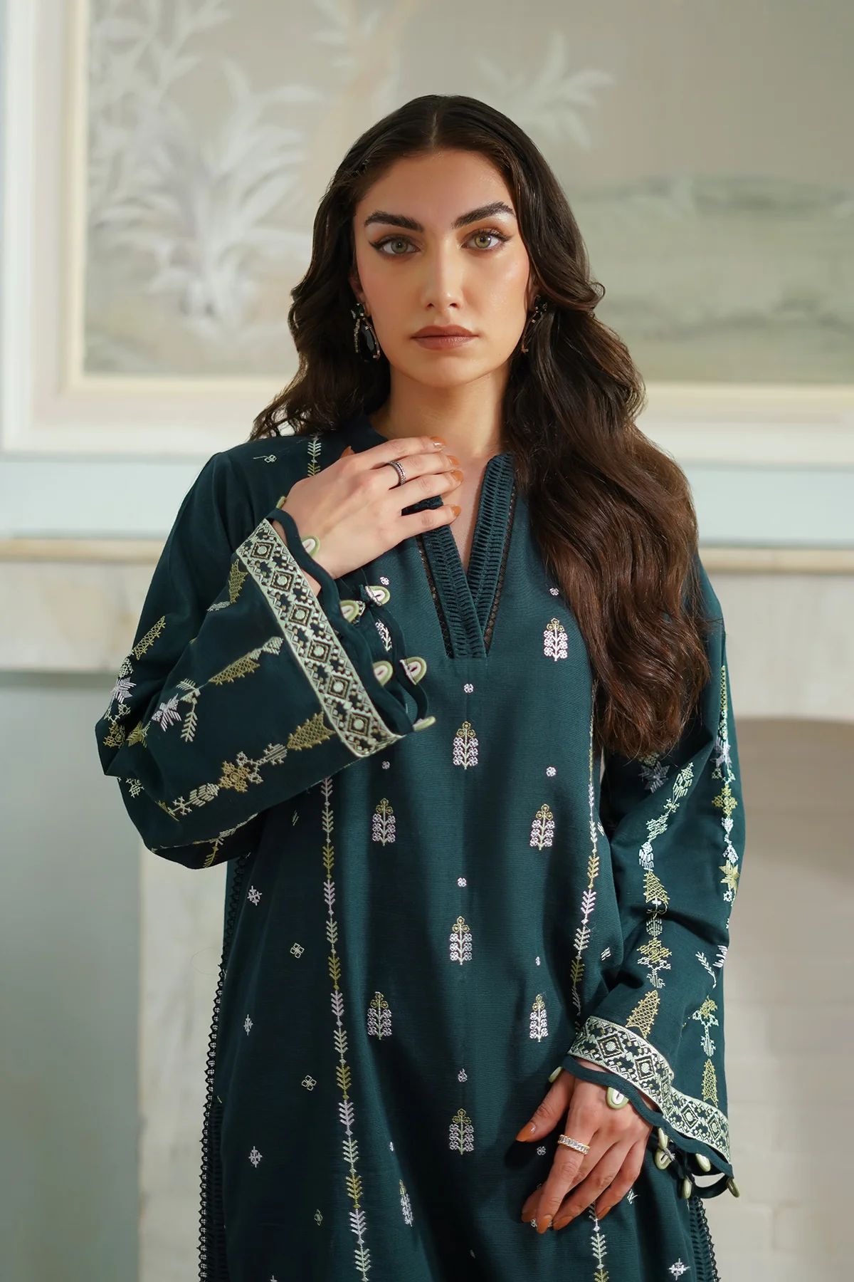 BATIK-3PC DHANAK EMBROIDERED SHIRT WITH DHANAK EMBROIDERED SHAWL & TROUSER-BIC-4178
