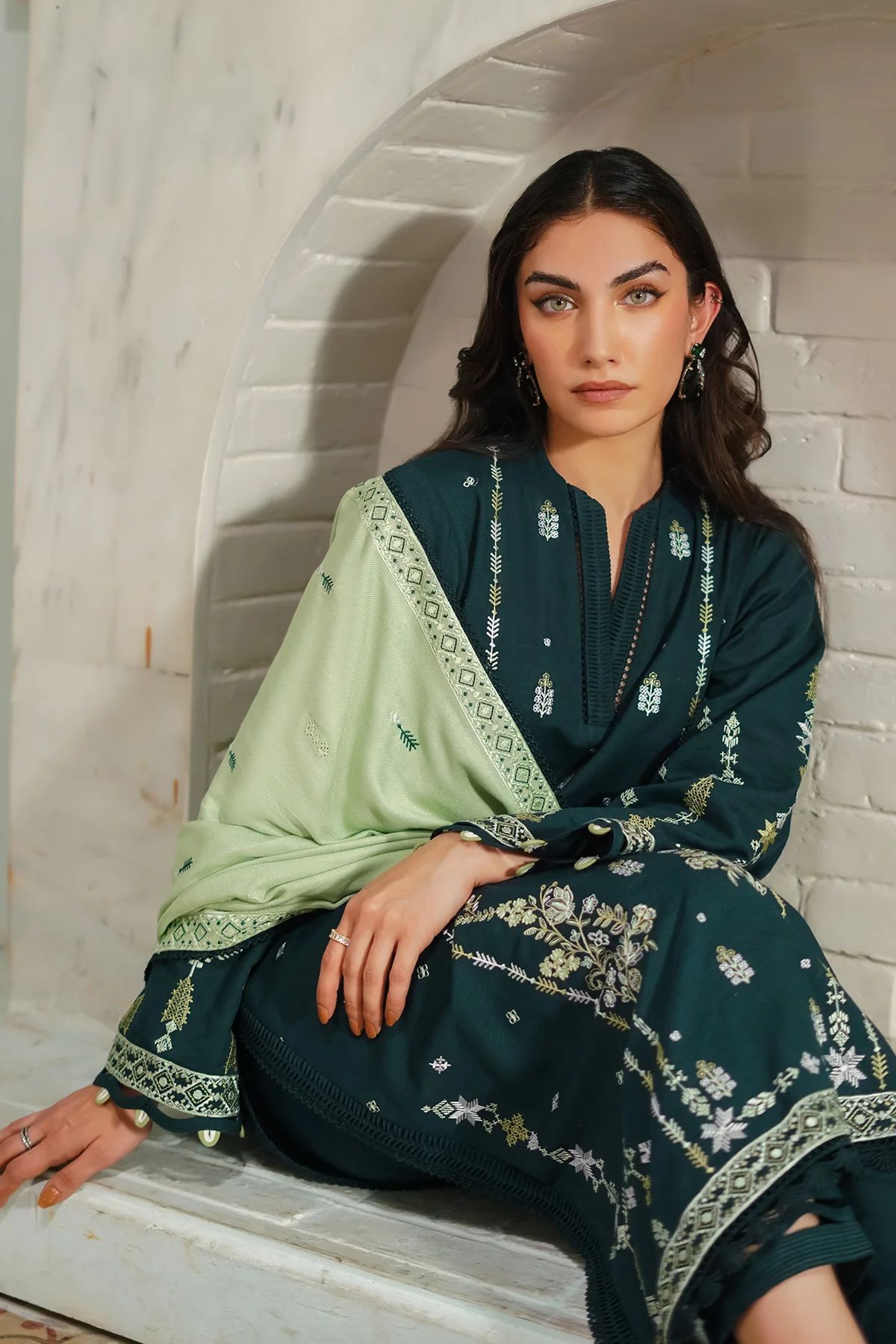 BATIK-3PC DHANAK EMBROIDERED SHIRT WITH DHANAK EMBROIDERED SHAWL & TROUSER-BIC-4178