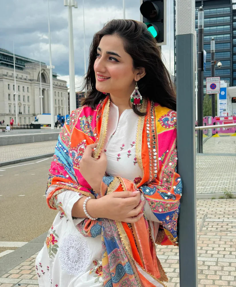 NIMRA MEHRA-3PC LAWN EMBROIDERED SHIRT WITH MONARK PRINTED DUPATTA & EMB TROUSER-BIC-3624