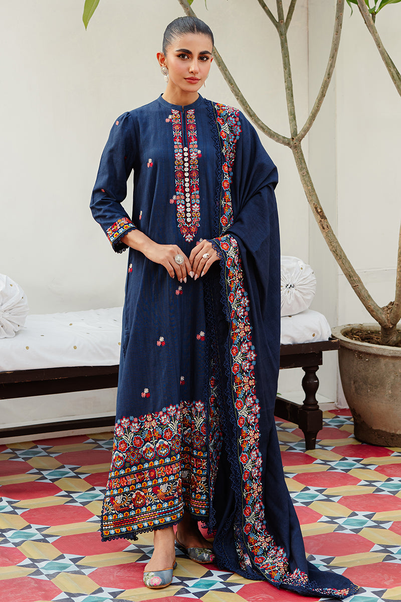 CROSS STITCH-3PC DHANAK EMBROIDERED SHIRT WITH DHANAK EMBROIDERED SHAWL AND TROUSER-BIC-4275