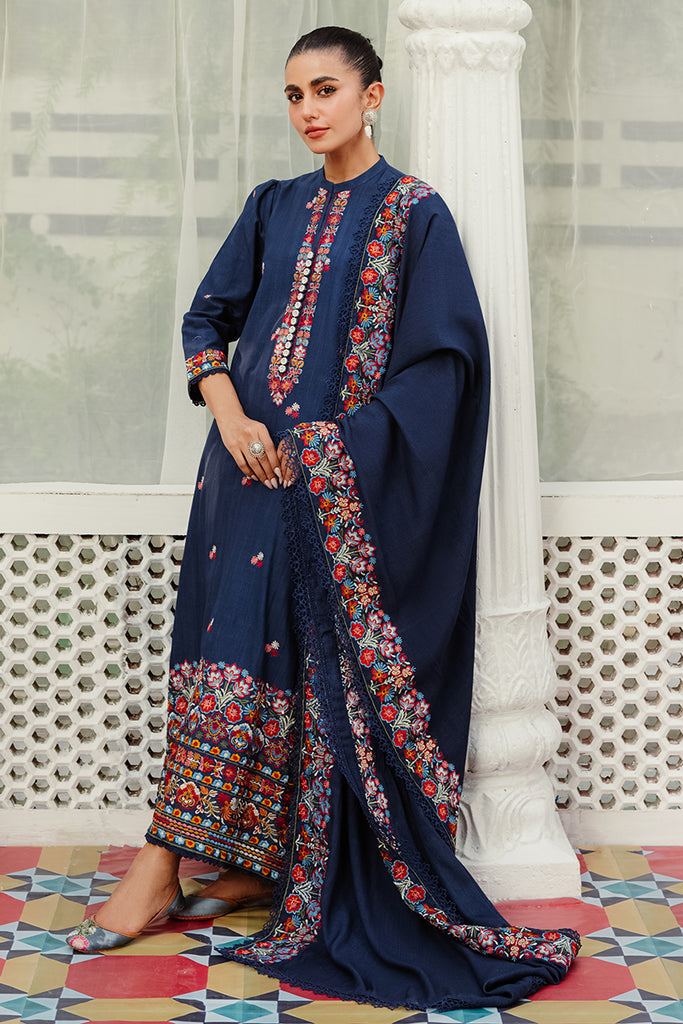 CROSS STITCH-3PC DHANAK EMBROIDERED SHIRT WITH DHANAK EMBROIDERED SHAWL AND TROUSER-BIC-4275