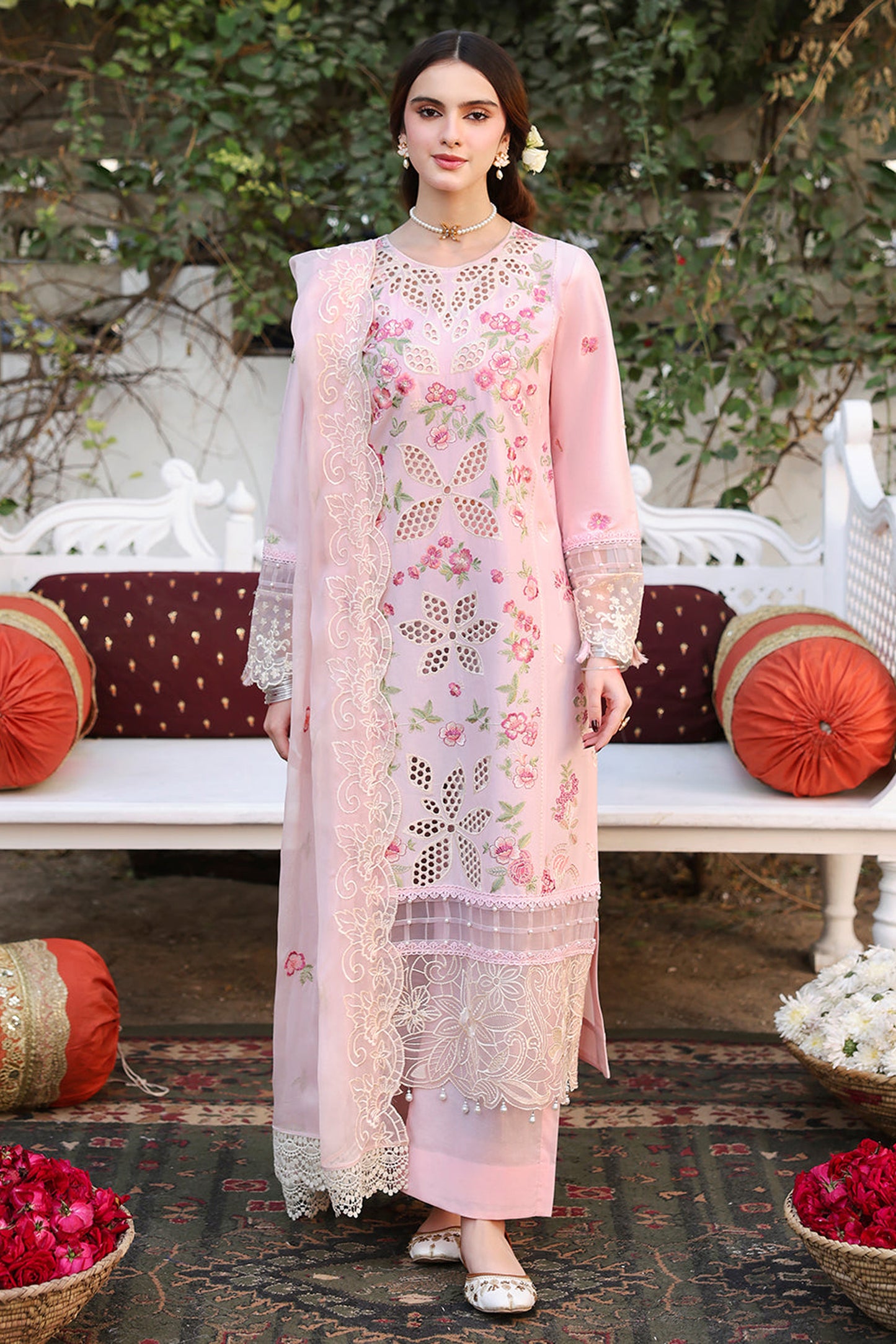 MAHNUR-3PC LAWN EMBROIDERED SHIRT WITH MONARK EMBROIDERED DUAPATTA AND TROUSER-BIC-3716