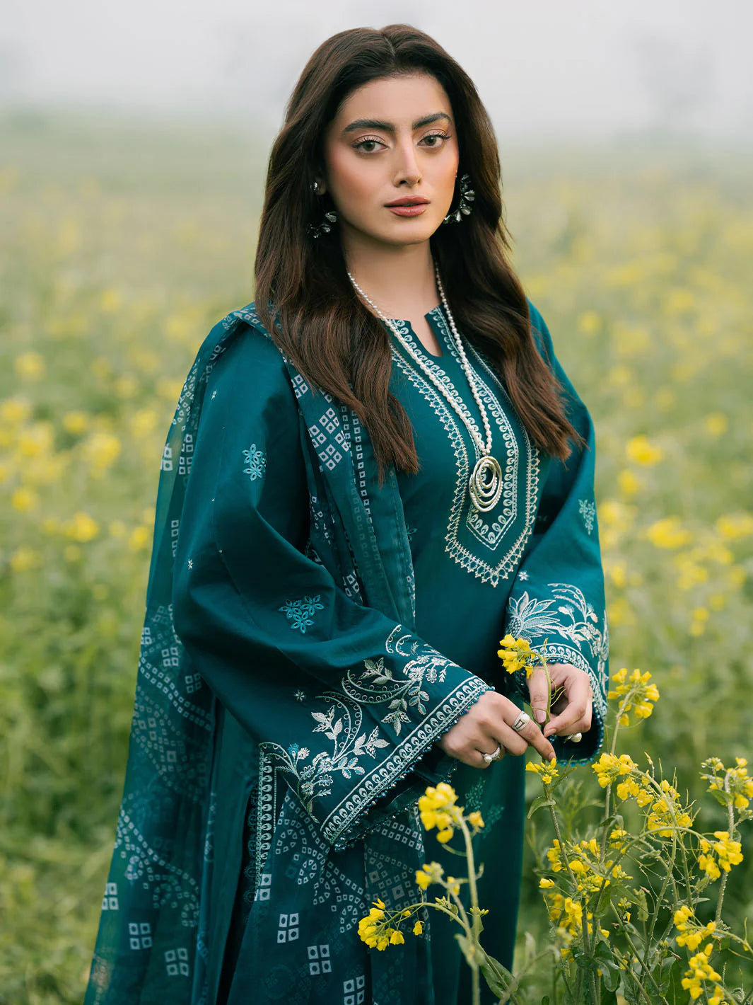 IZEL-3PC LAWN EMBROIDERED SHIRT WITH MONARK PRINT DUPATTA AND TROUSER-BIC-3687