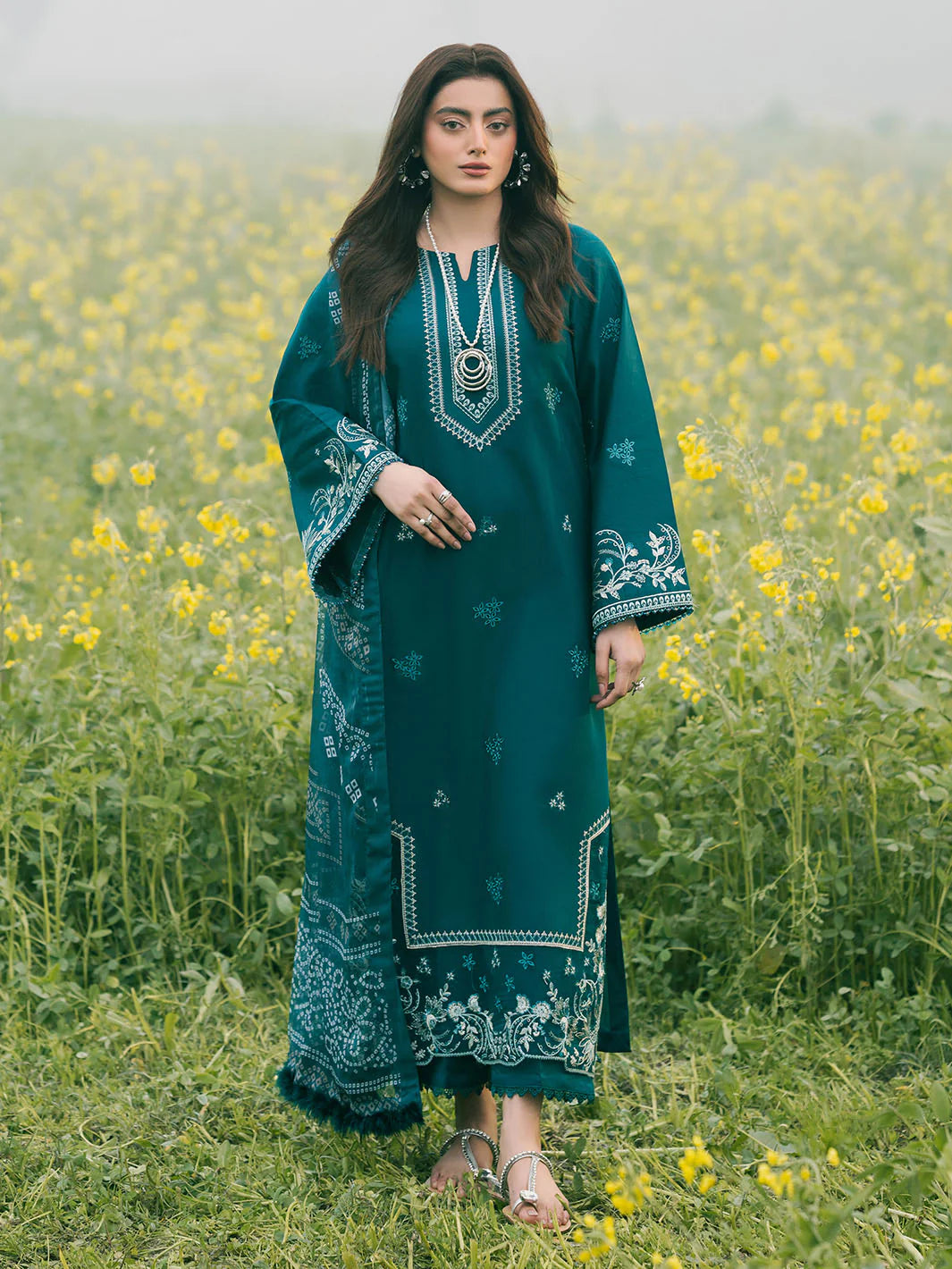 IZEL-3PC LAWN EMBROIDERED SHIRT WITH MONARK PRINT DUPATTA AND TROUSER-BIC-3687