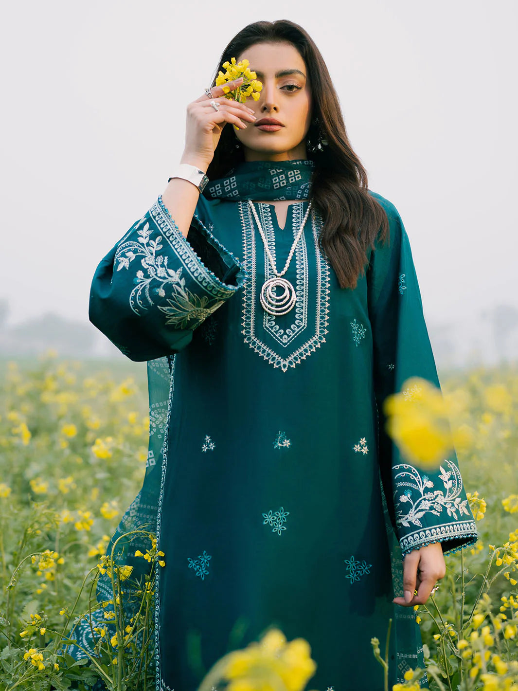 IZEL-3PC LAWN EMBROIDERED SHIRT WITH MONARK PRINTED DUPATTA AND TROUSER-BIC-3687