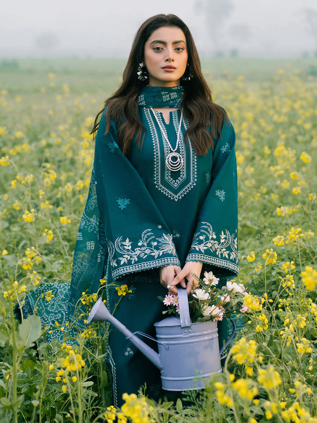 IZEL-3PC LAWN EMBROIDERED SHIRT WITH MONARK PRINT DUPATTA AND TROUSER-BIC-3687