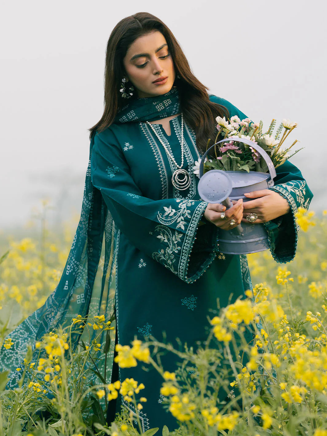 IZEL-3PC LAWN EMBROIDERED SHIRT WITH MONARK PRINT DUPATTA AND TROUSER-BIC-3687