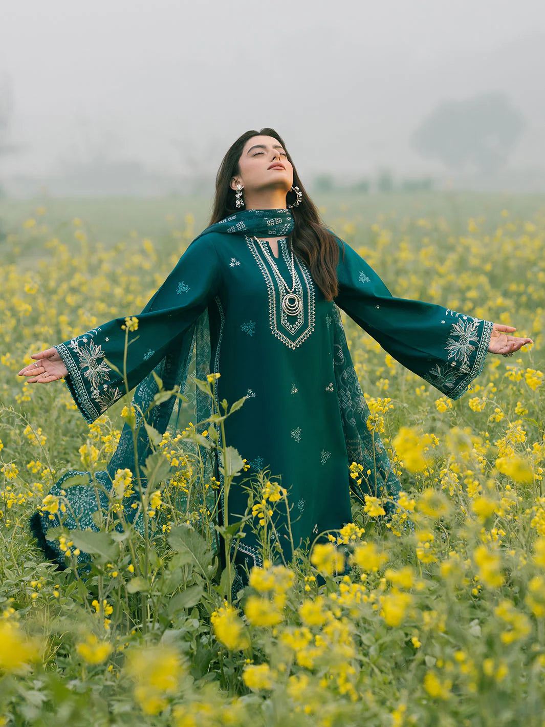 IZEL-3PC LAWN EMBROIDERED SHIRT WITH MONARK PRINT DUPATTA AND TROUSER-BIC-3687