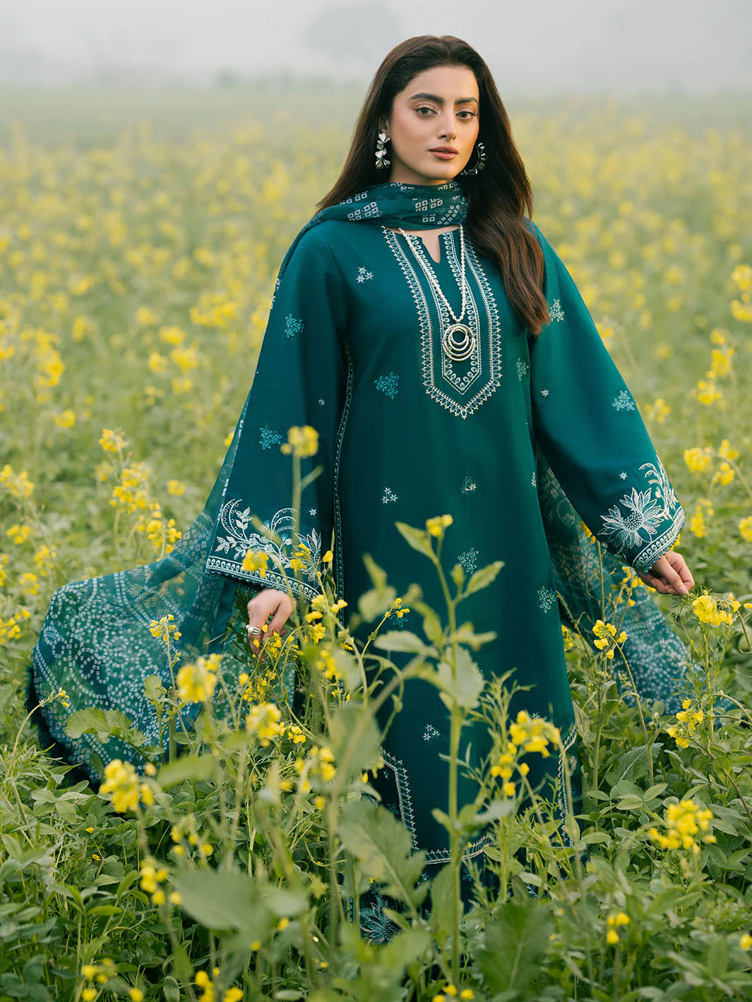 IZEL-3PC LAWN EMBROIDERED SHIRT WITH MONARK PRINT DUPATTA AND TROUSER-BIC-3687
