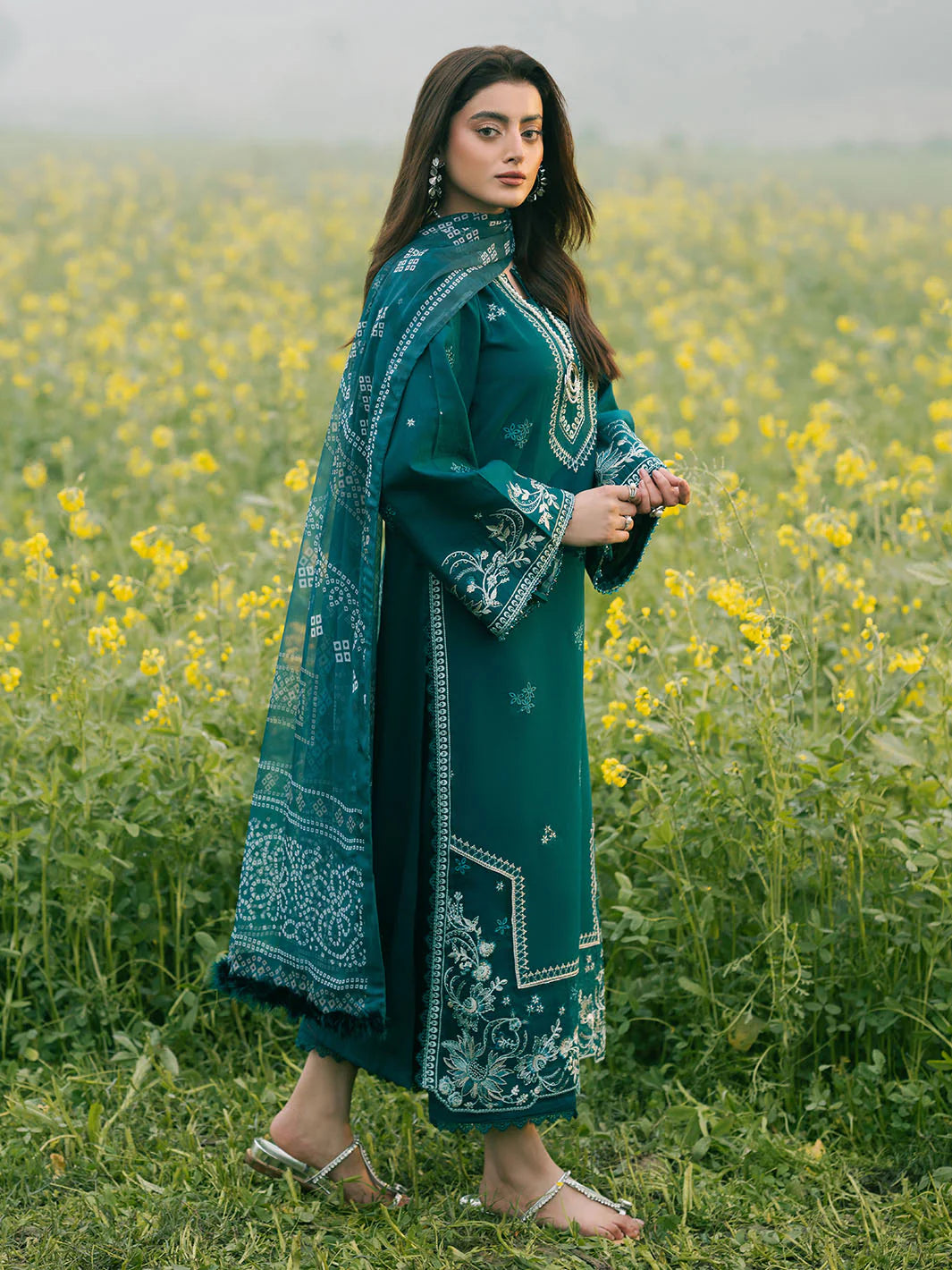 IZEL-3PC LAWN EMBROIDERED SHIRT WITH MONARK PRINT DUPATTA AND TROUSER-BIC-3687