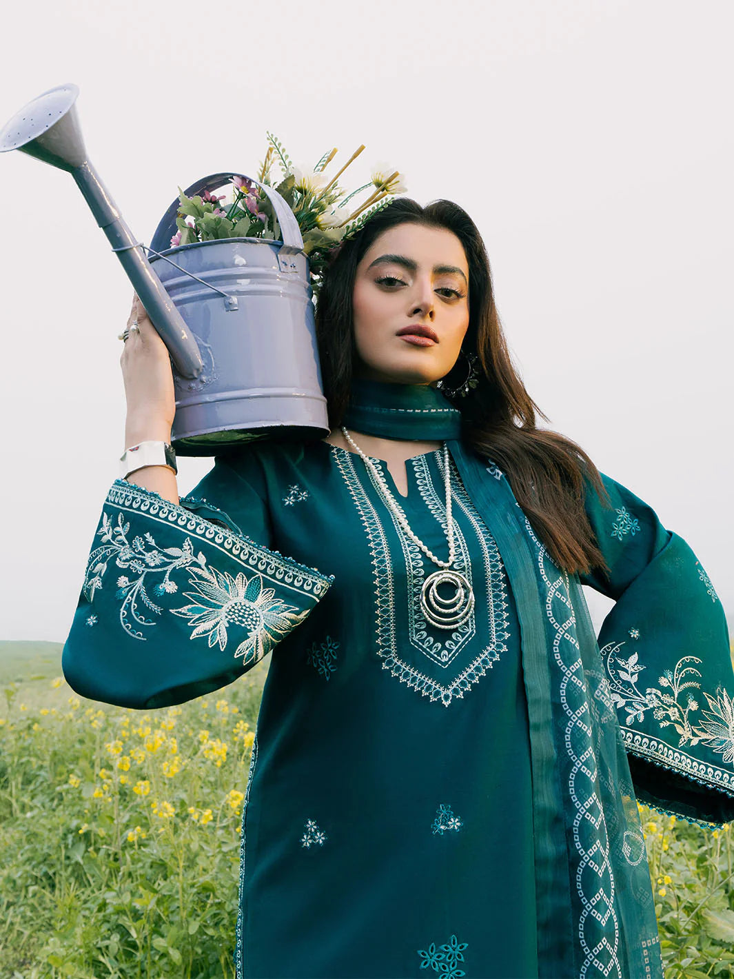 IZEL-3PC LAWN EMBROIDERED SHIRT WITH MONARK PRINT DUPATTA AND TROUSER-BIC-3687