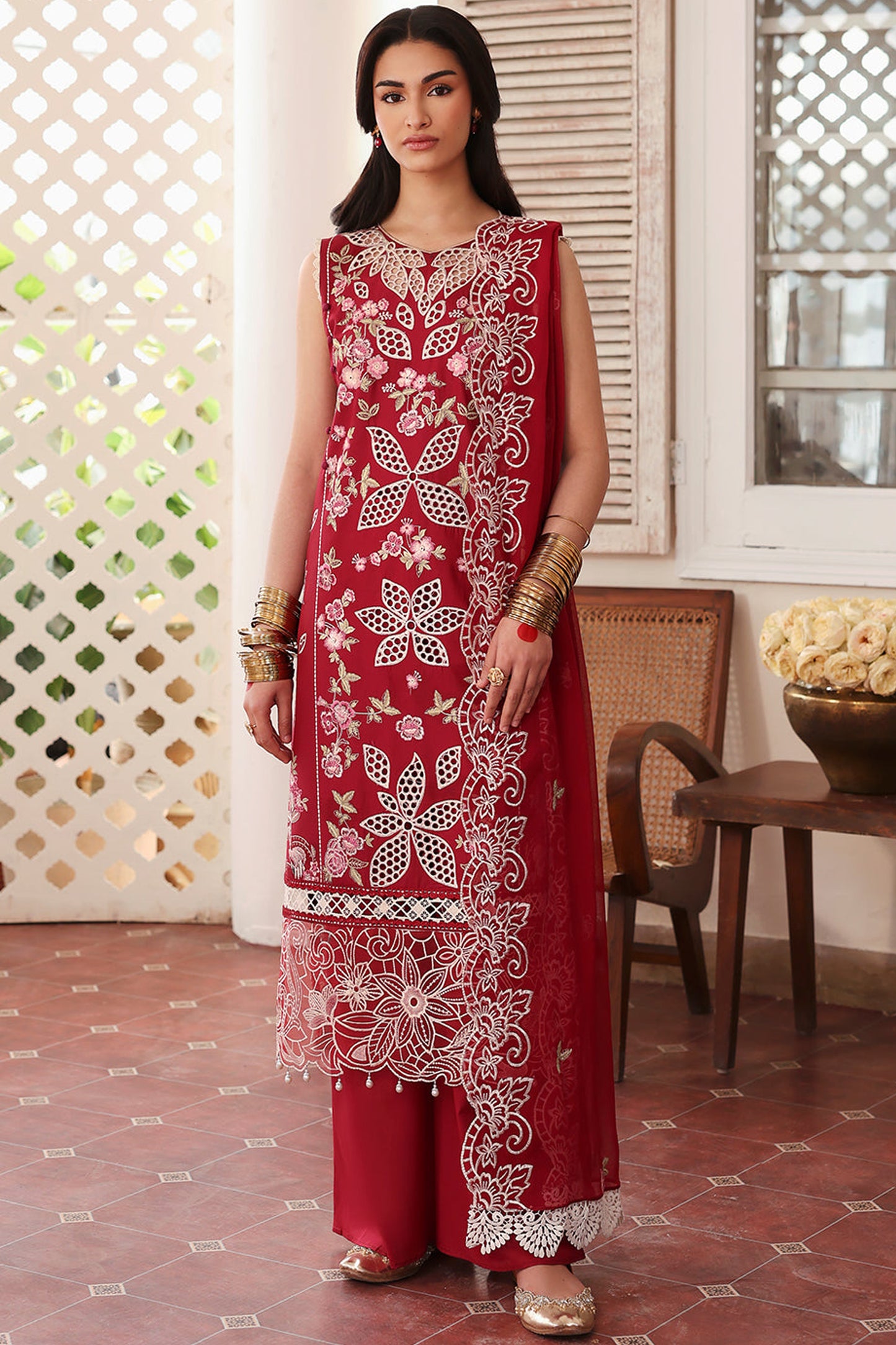 MAHNUR-3PC LAWN EMBROIDERED SHIRT WITH MONARK EMBROIDERED DUAPATTA AND TROUSER-BIC-3717