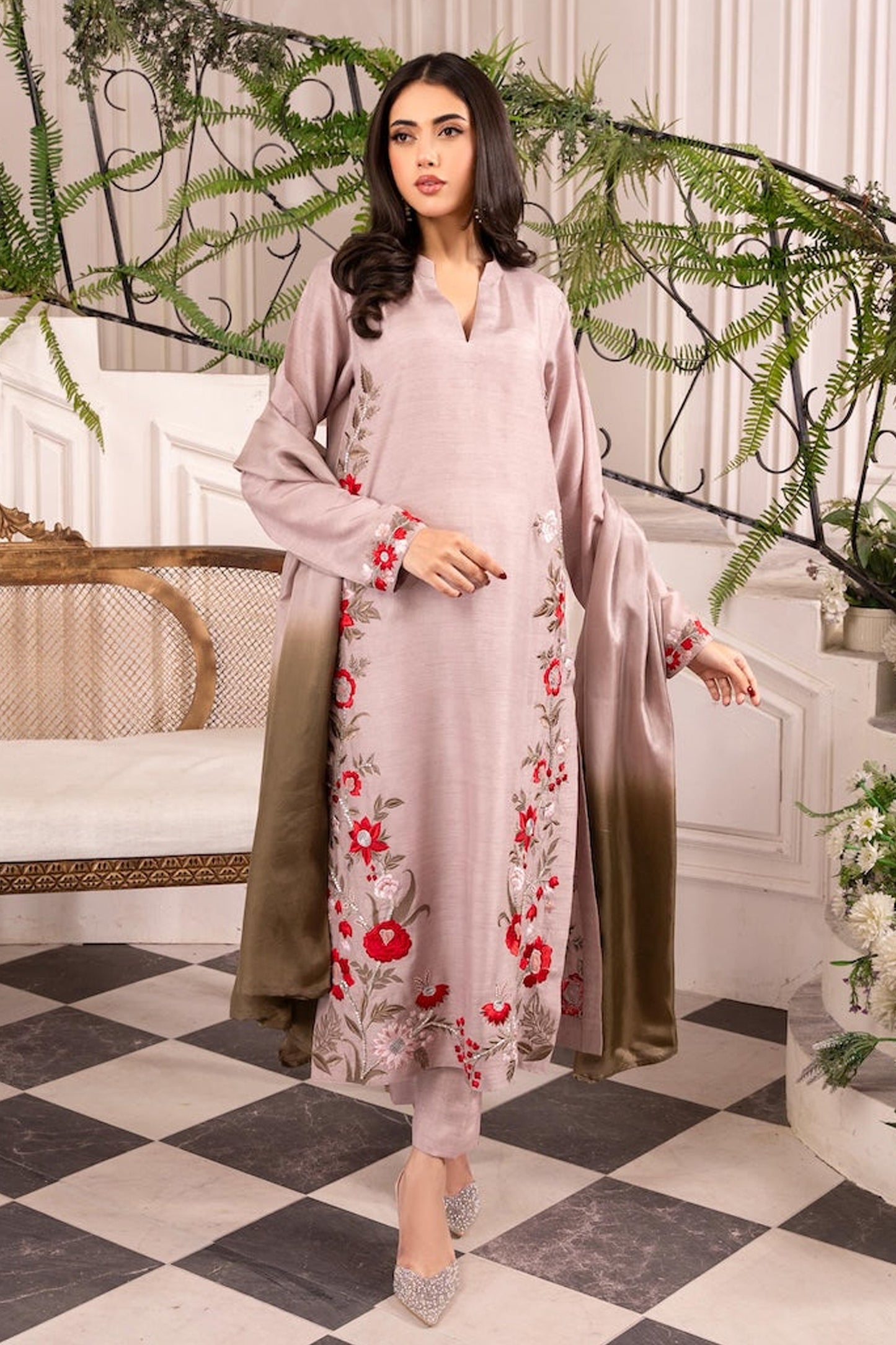 MIRANA-3PC LAWN EMBROIDERED SHIRT WITH CHIFFON TYE & DYE DUPATTA AND TROUSER-BIC-3661